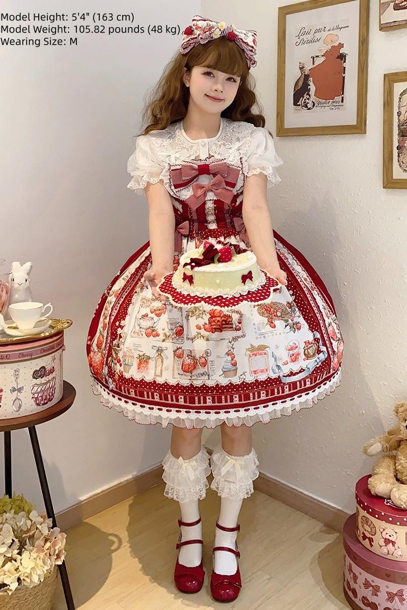 Strawberry Manor - Sweet Lolita JSK Dress, Strawberry Print - Image 7