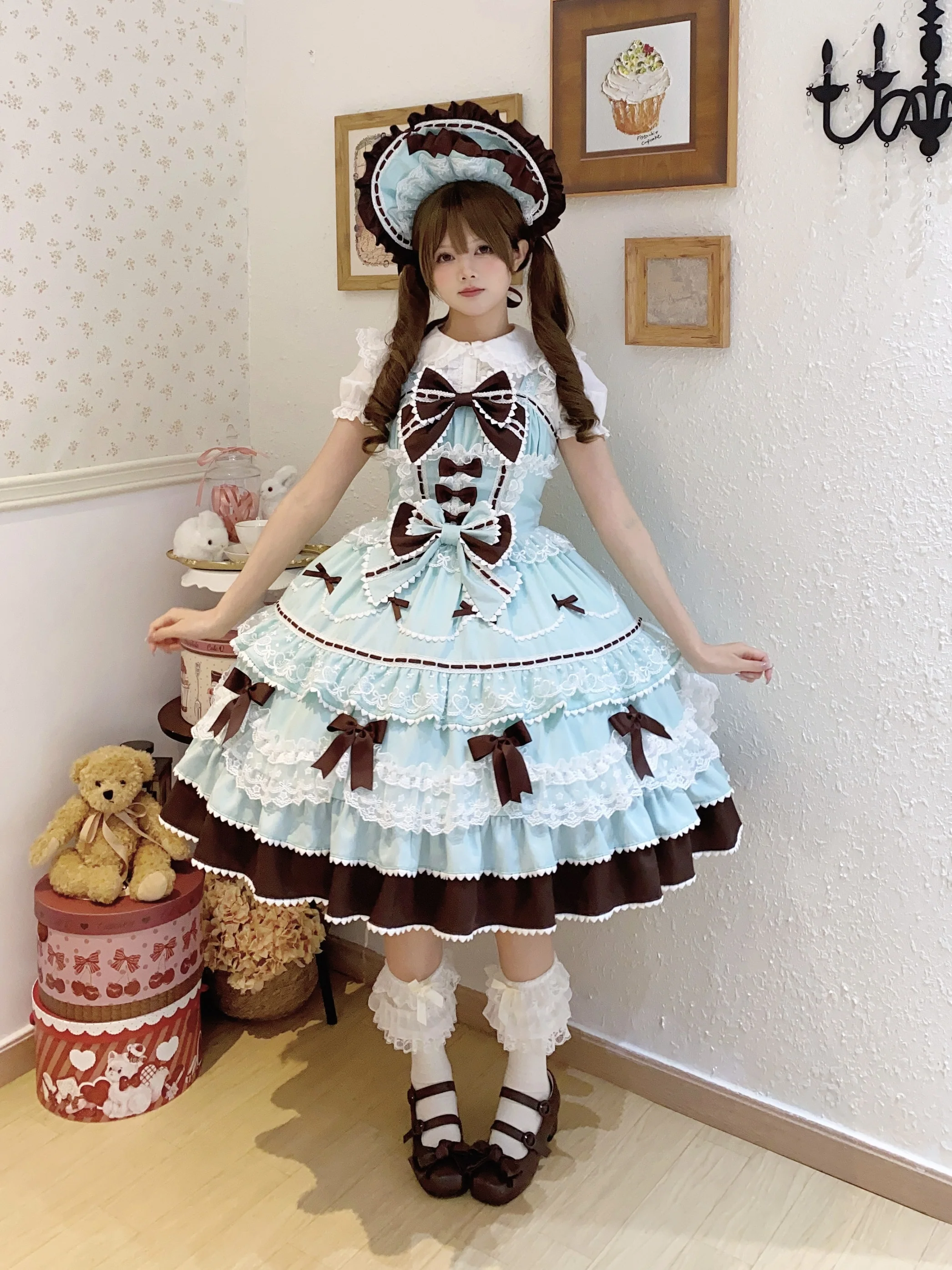 Fondant Cake - Summer Sweet Lolita JSK Dress, Tiered Ruffles and Bows - Image 10