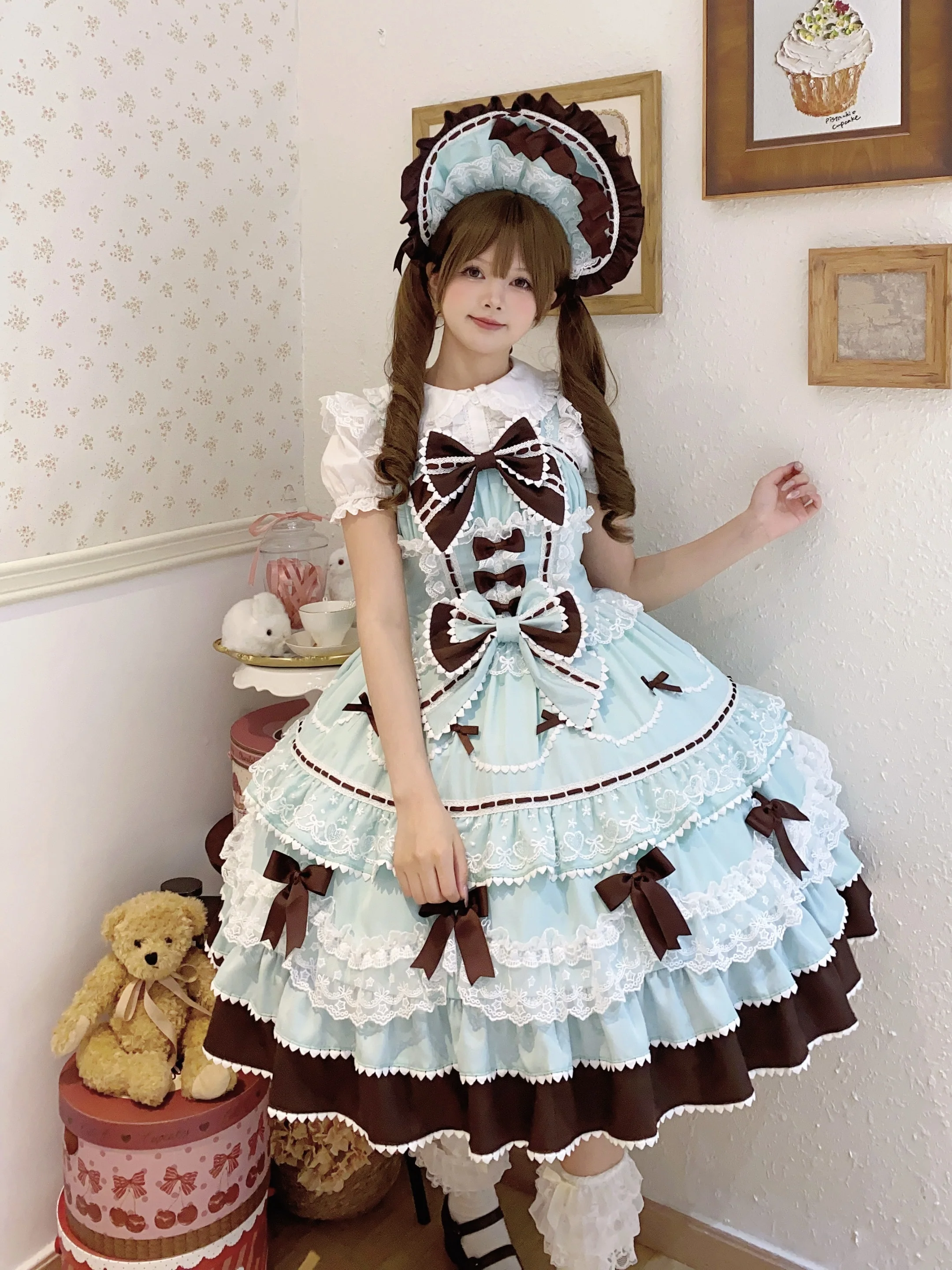 Fondant Cake - Summer Sweet Lolita JSK Dress, Tiered Ruffles and Bows - Image 12