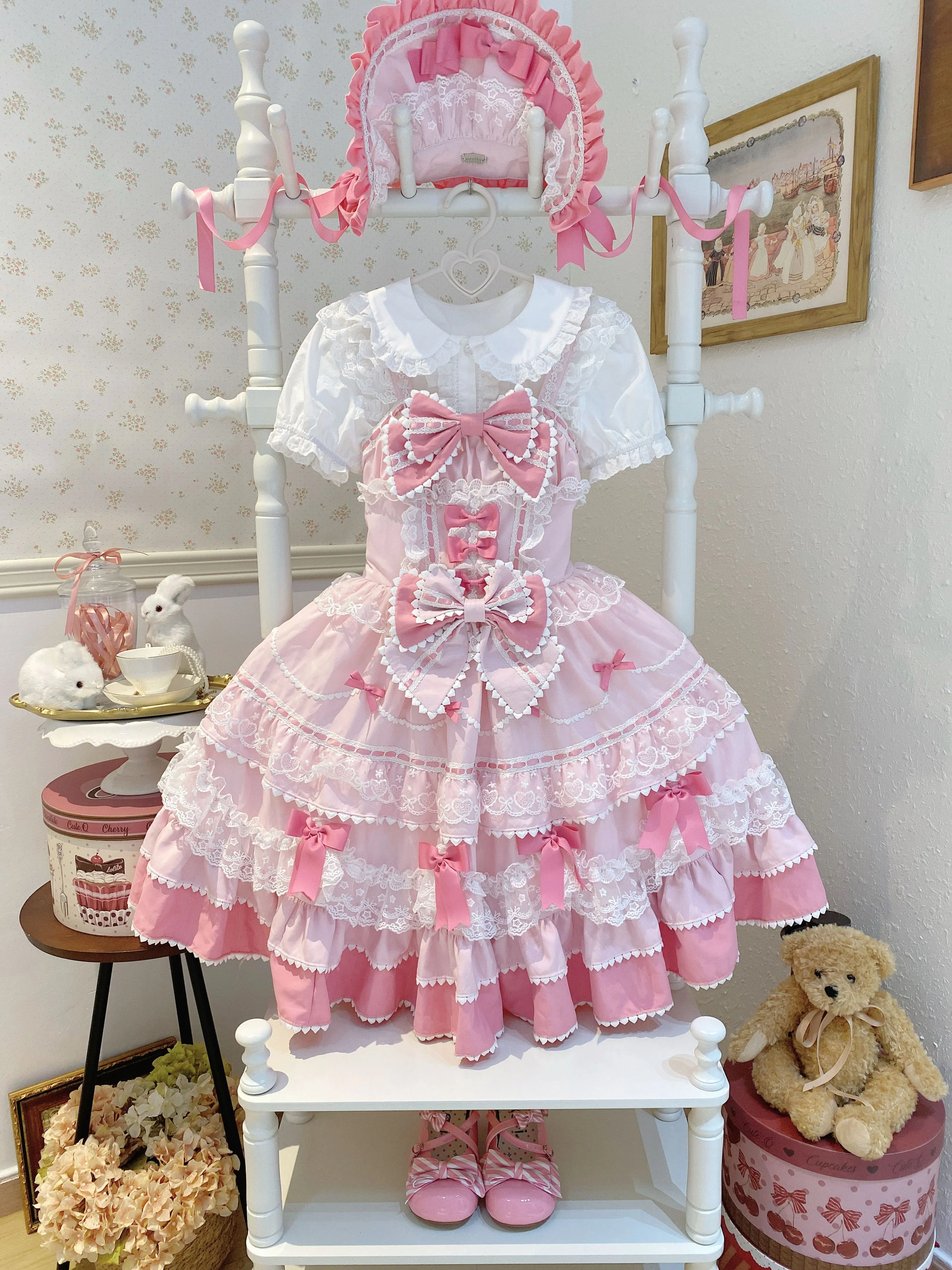 Fondant Cake - Summer Sweet Lolita JSK Dress, Tiered Ruffles and Bows - Image 14