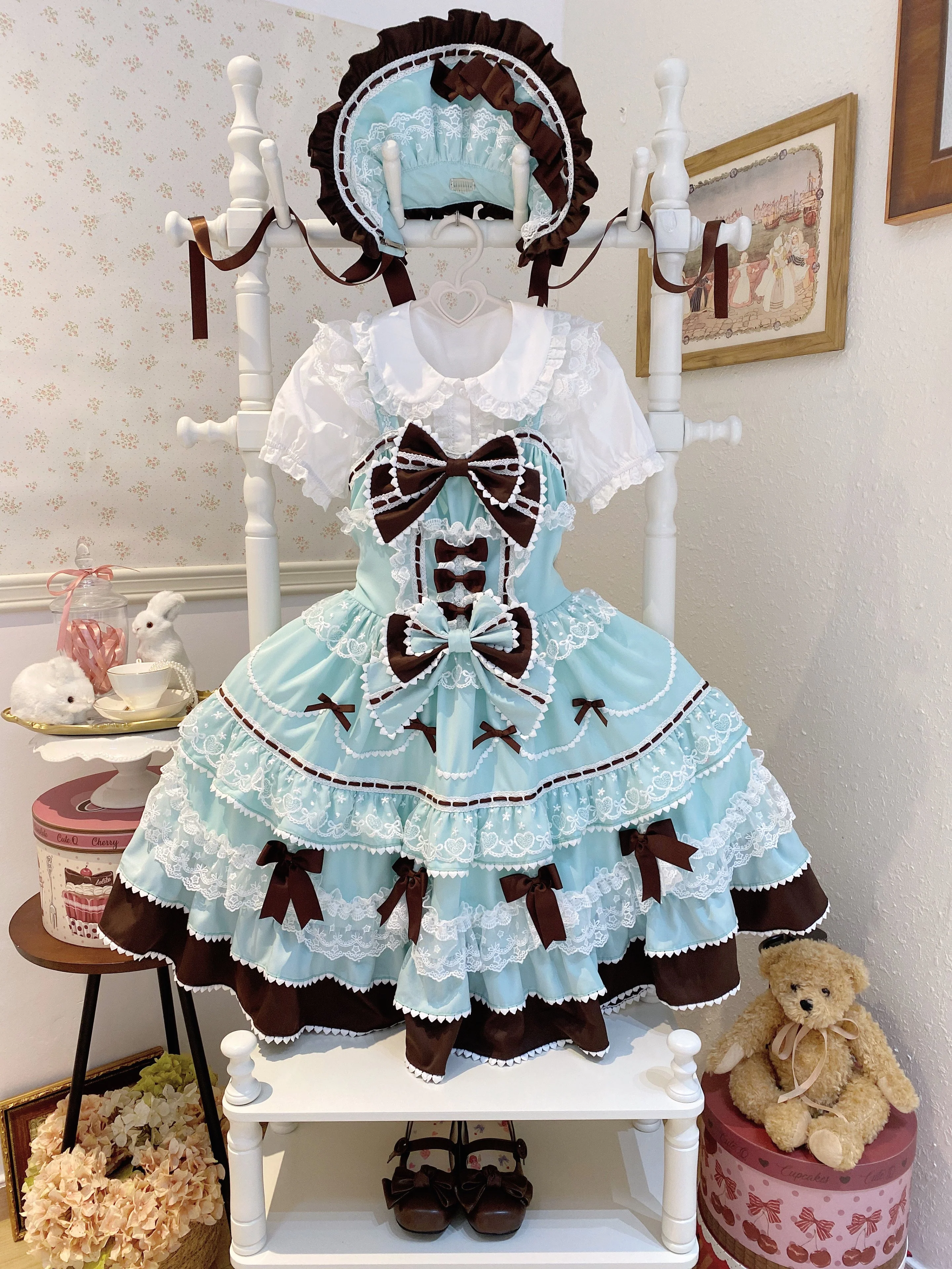 Fondant Cake - Summer Sweet Lolita JSK Dress, Tiered Ruffles and Bows - Image 15