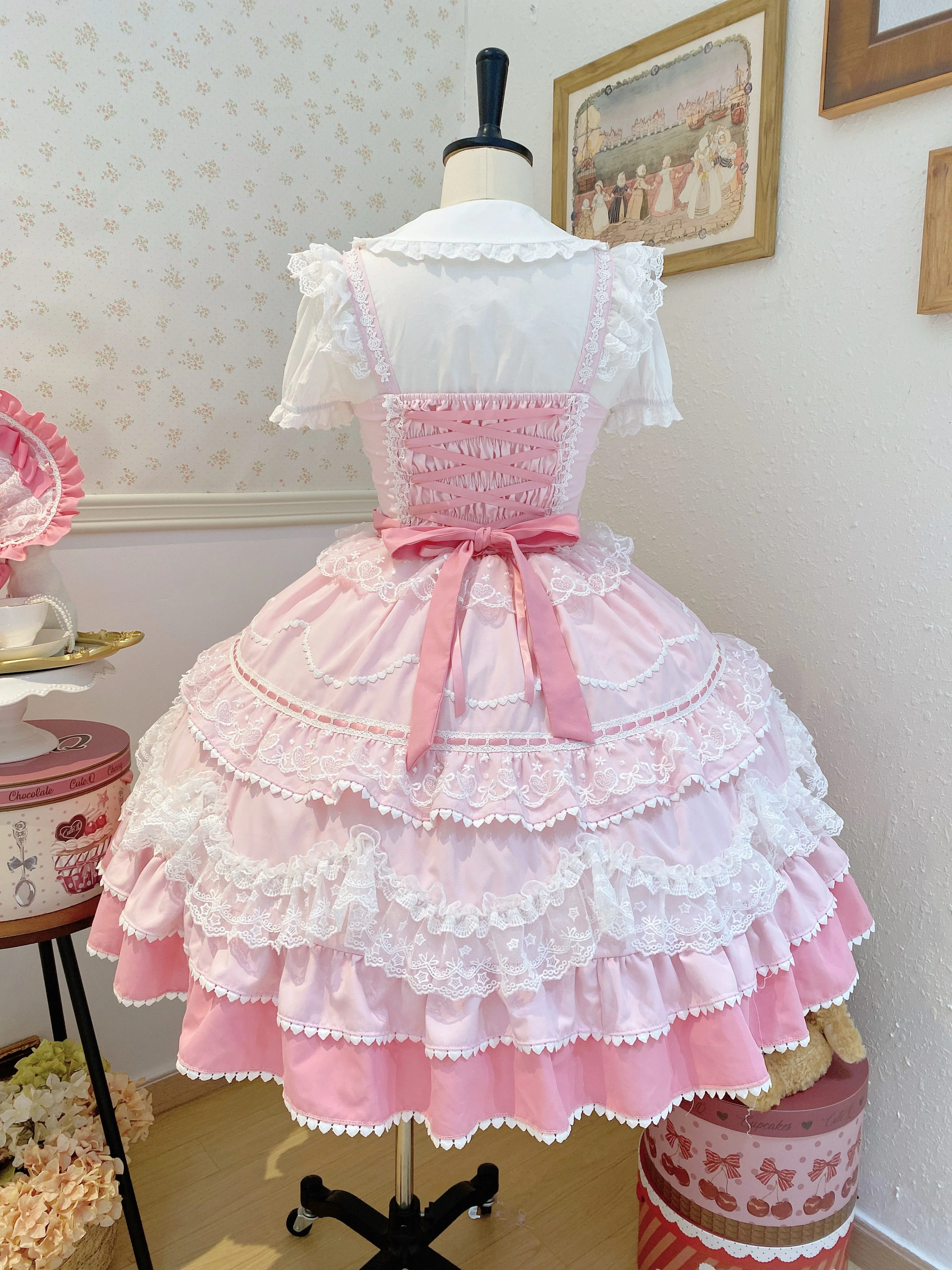 Fondant Cake - Summer Sweet Lolita JSK Dress, Tiered Ruffles and Bows - Image 17