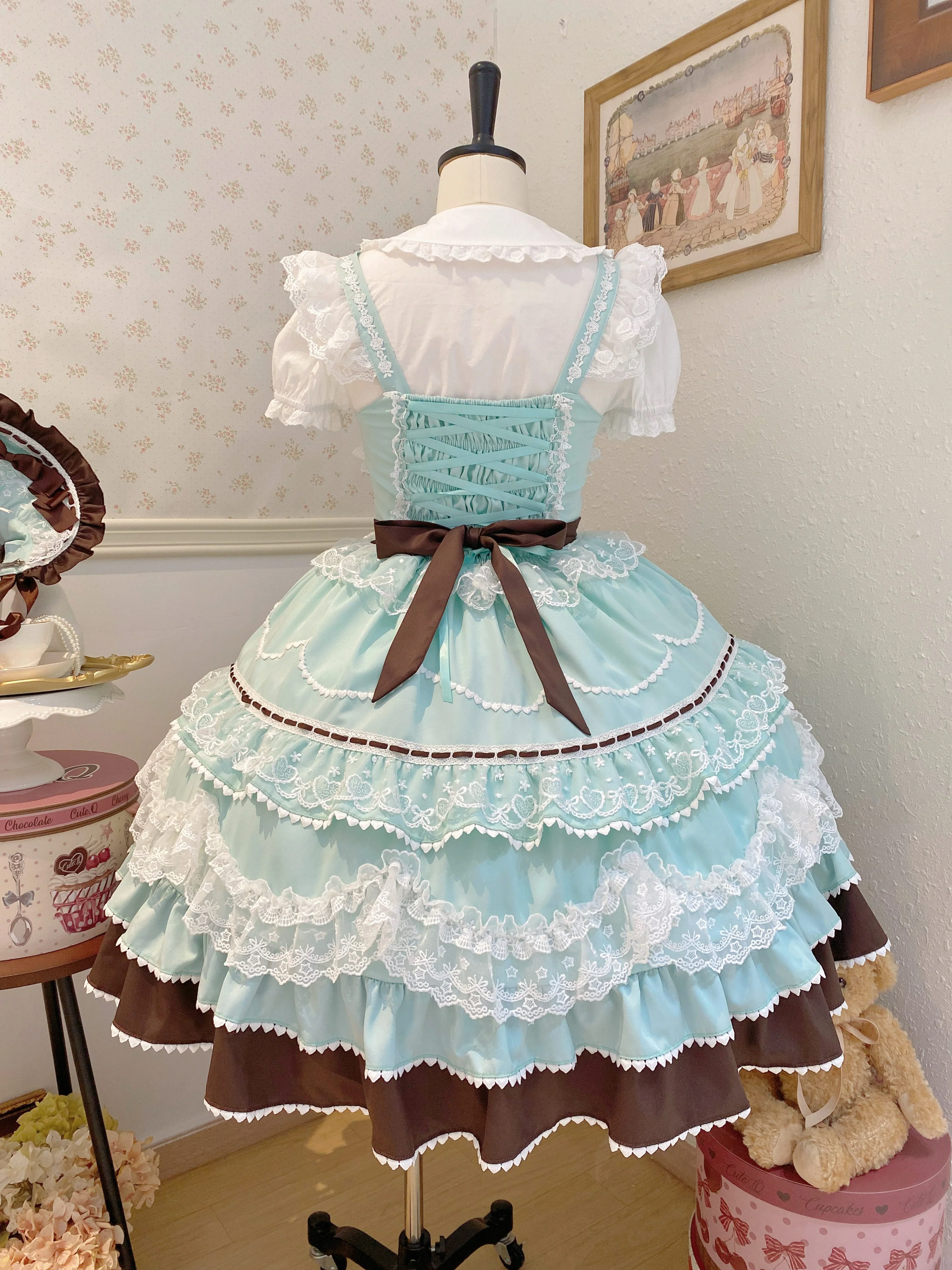 Fondant Cake - Summer Sweet Lolita JSK Dress, Tiered Ruffles and Bows - Image 19