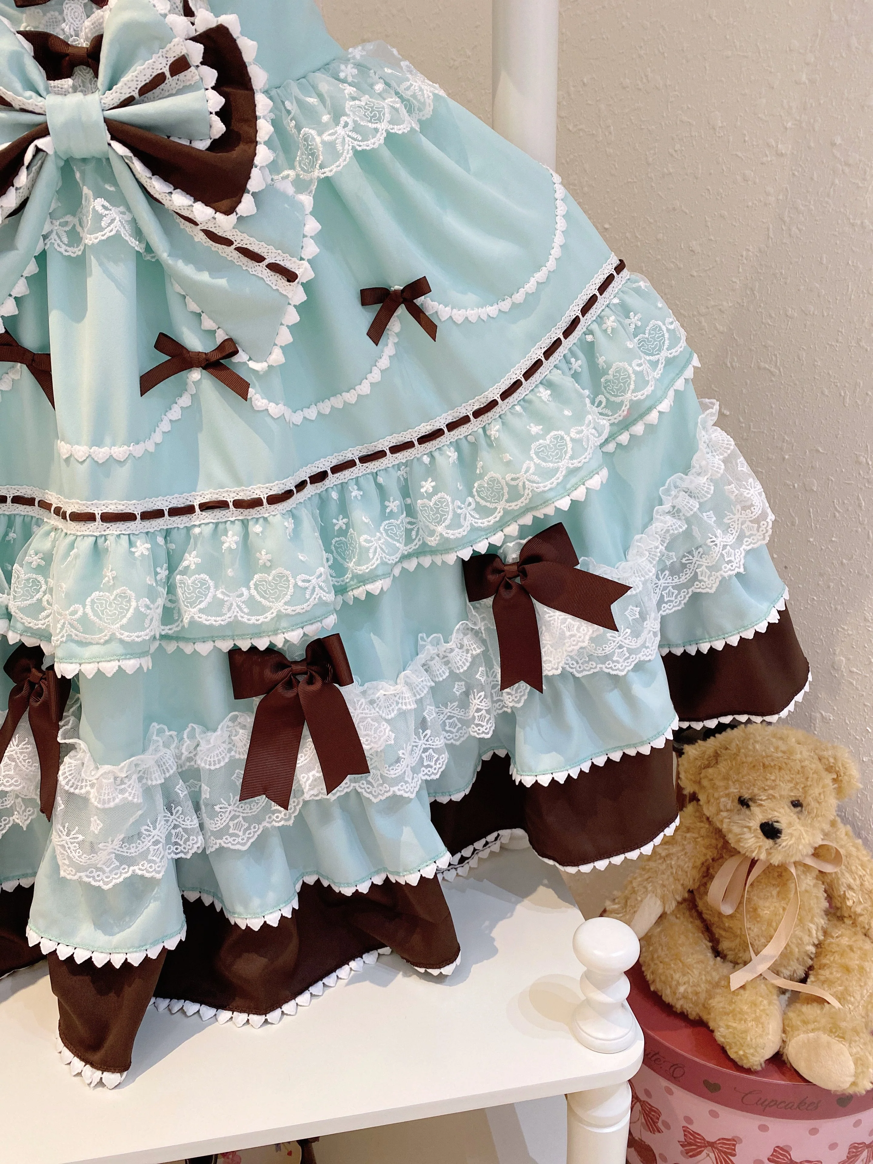 Fondant Cake - Summer Sweet Lolita JSK Dress, Tiered Ruffles and Bows - Image 22