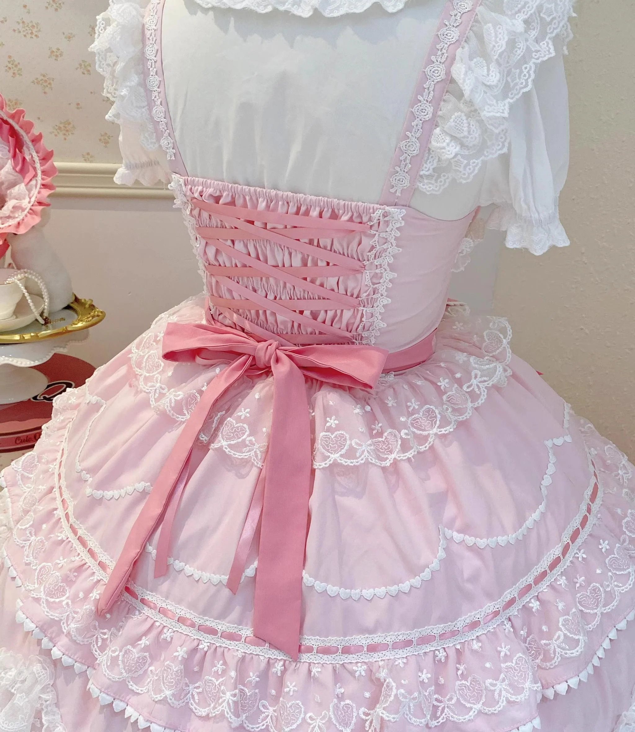 Fondant Cake - Summer Sweet Lolita JSK Dress, Tiered Ruffles and Bows - Image 23