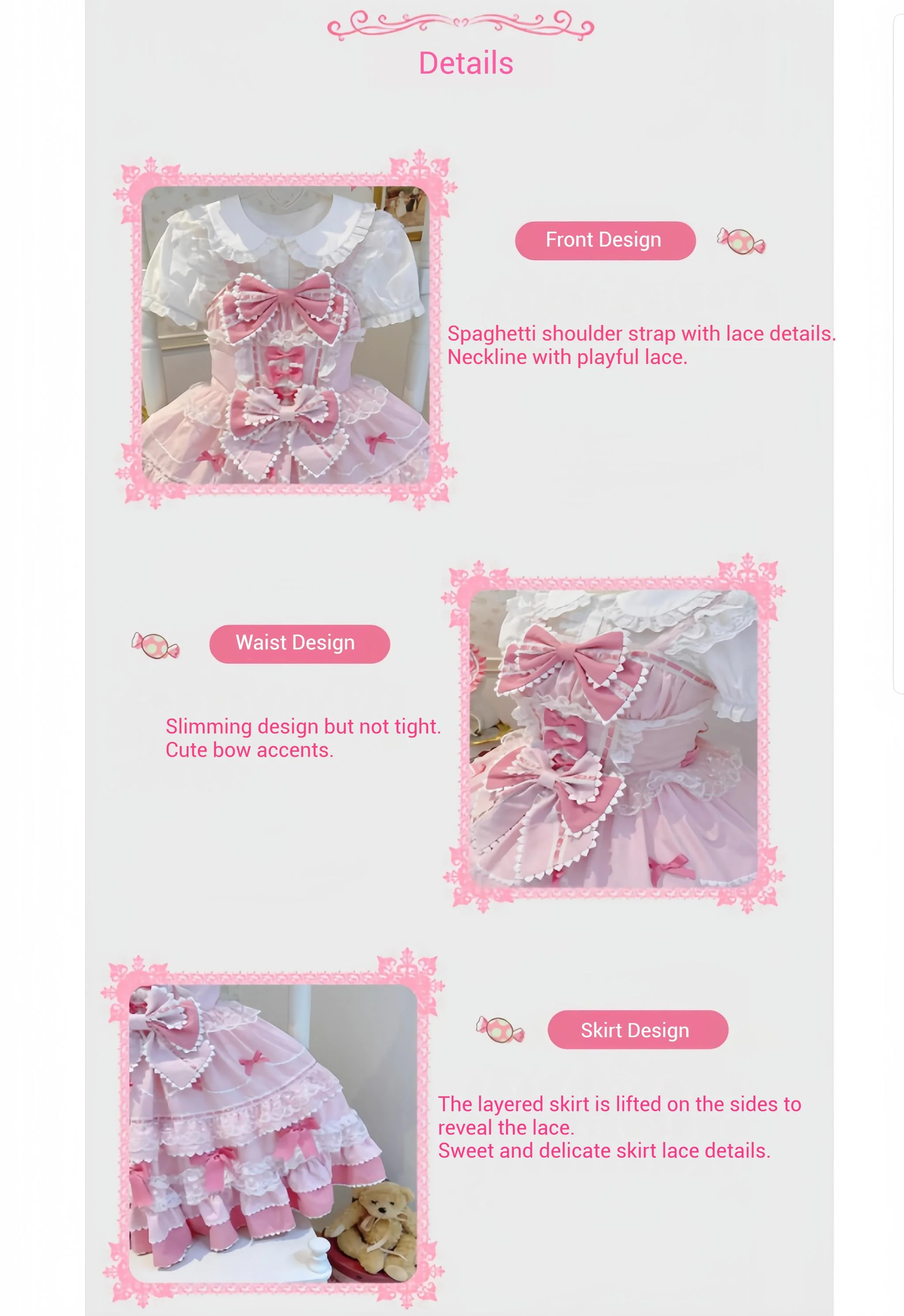 Fondant Cake - Summer Sweet Lolita JSK Dress, Tiered Ruffles and Bows - Image 25