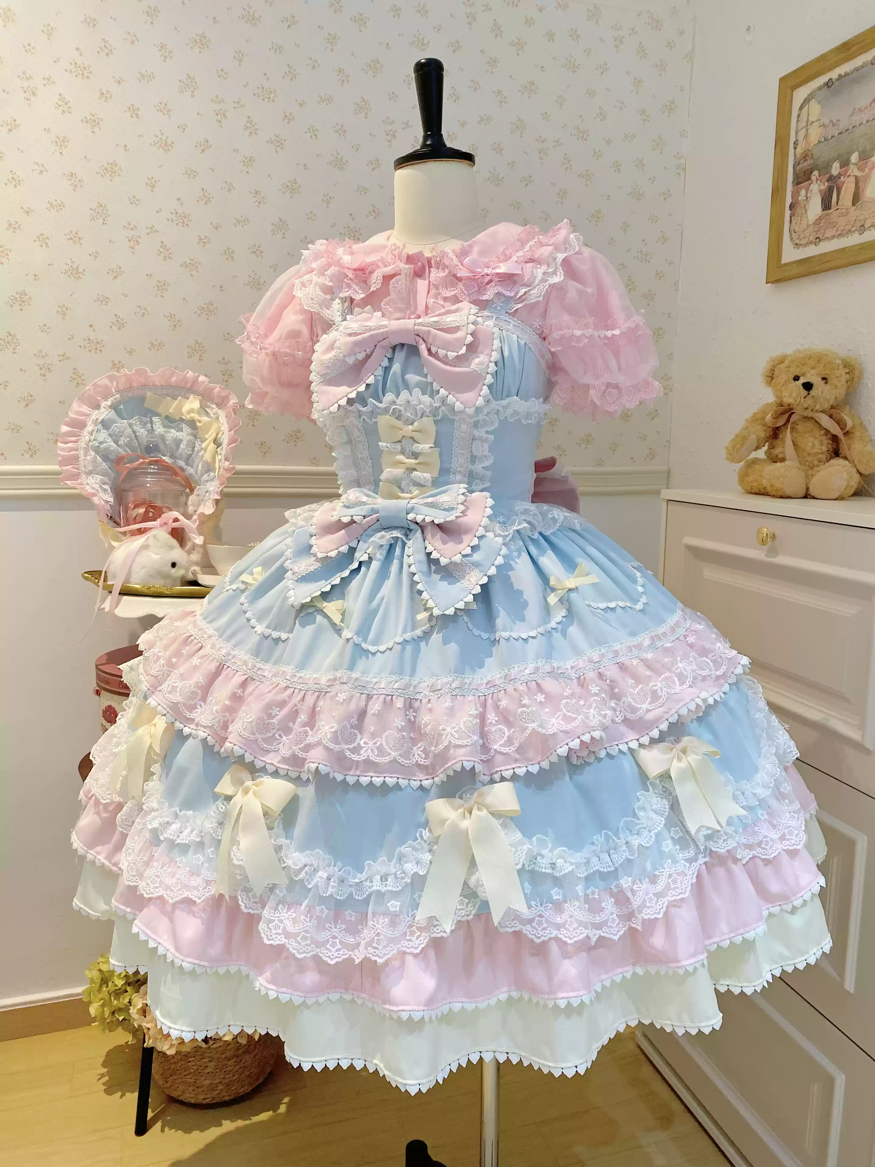 Fondant Cake - Summer Sweet Lolita JSK Dress, Tiered Ruffles and Bows - Image 27
