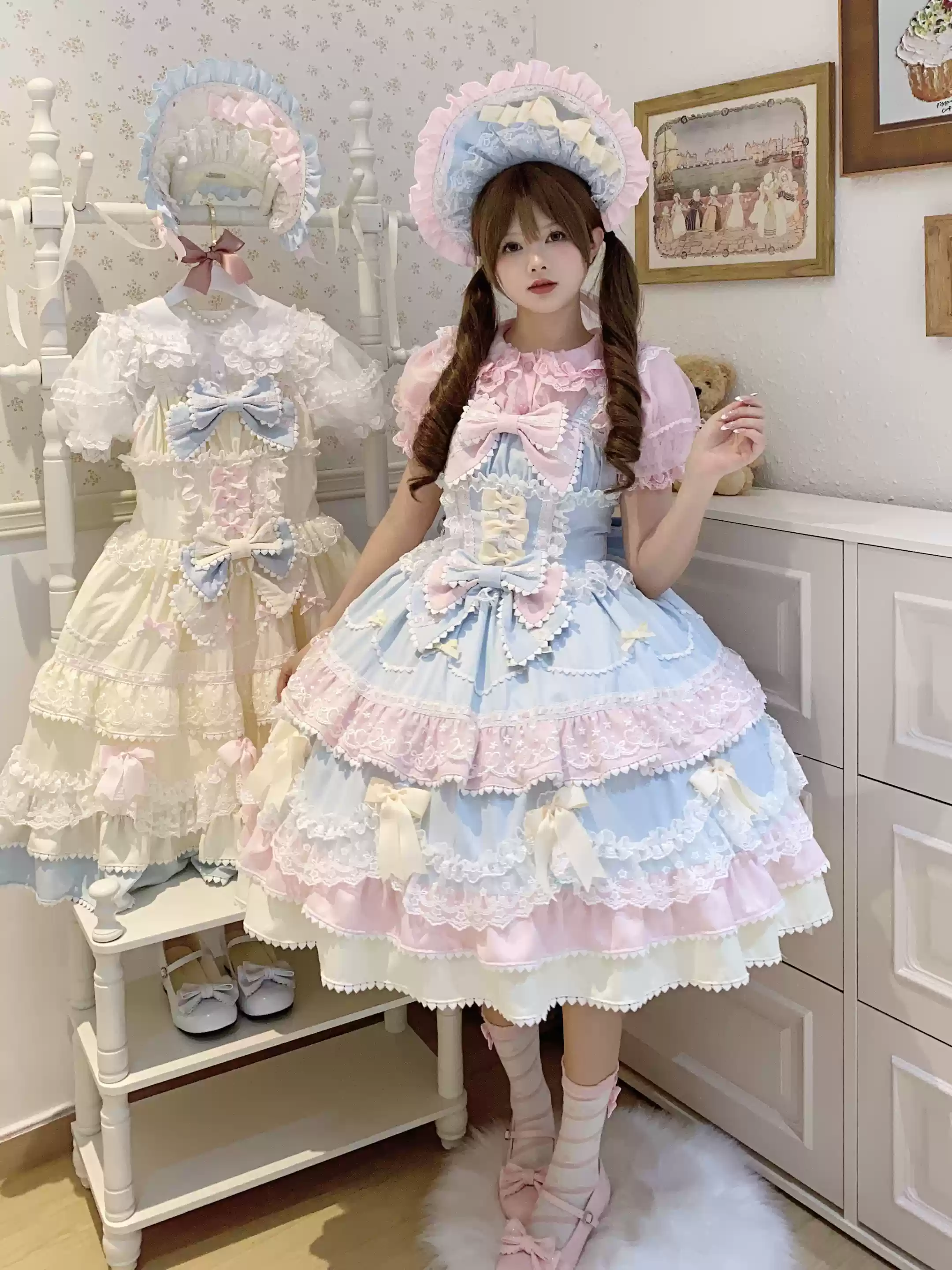 Fondant Cake - Summer Sweet Lolita JSK Dress, Tiered Ruffles and Bows - Image 3