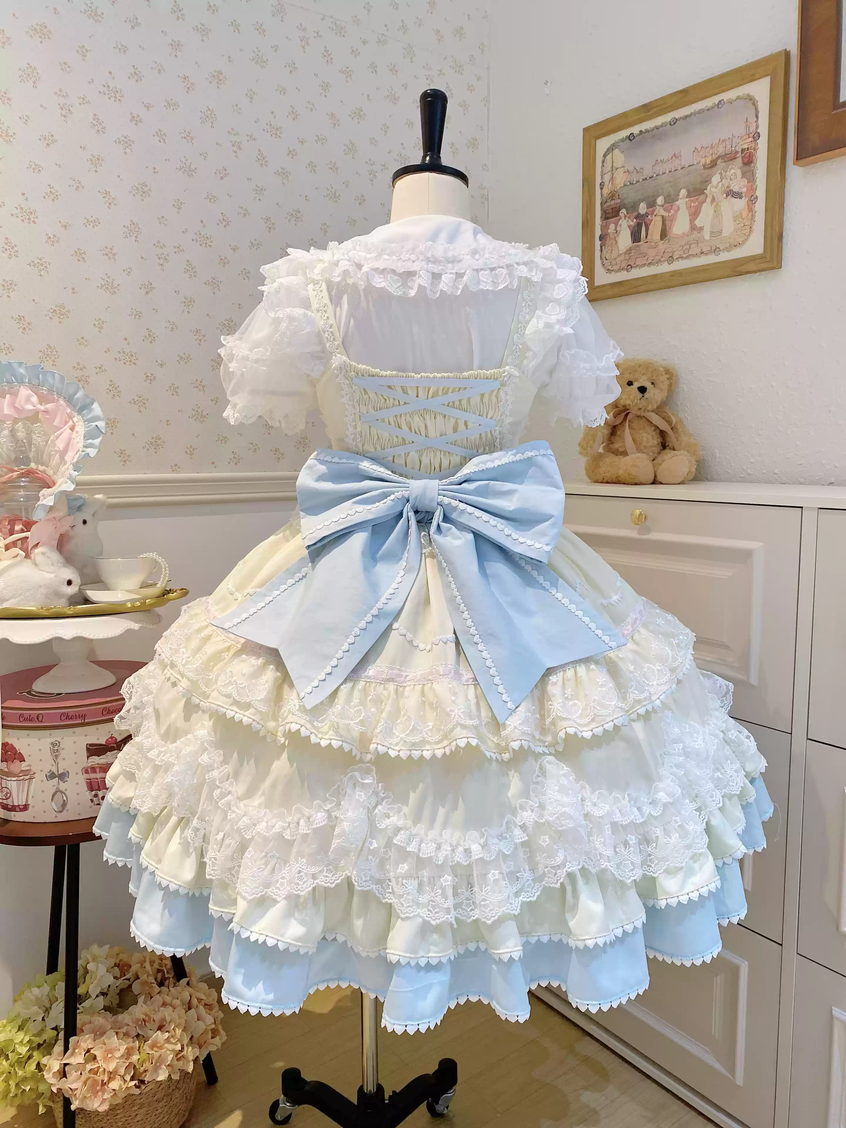 Fondant Cake - Summer Sweet Lolita JSK Dress, Tiered Ruffles and Bows - Image 30