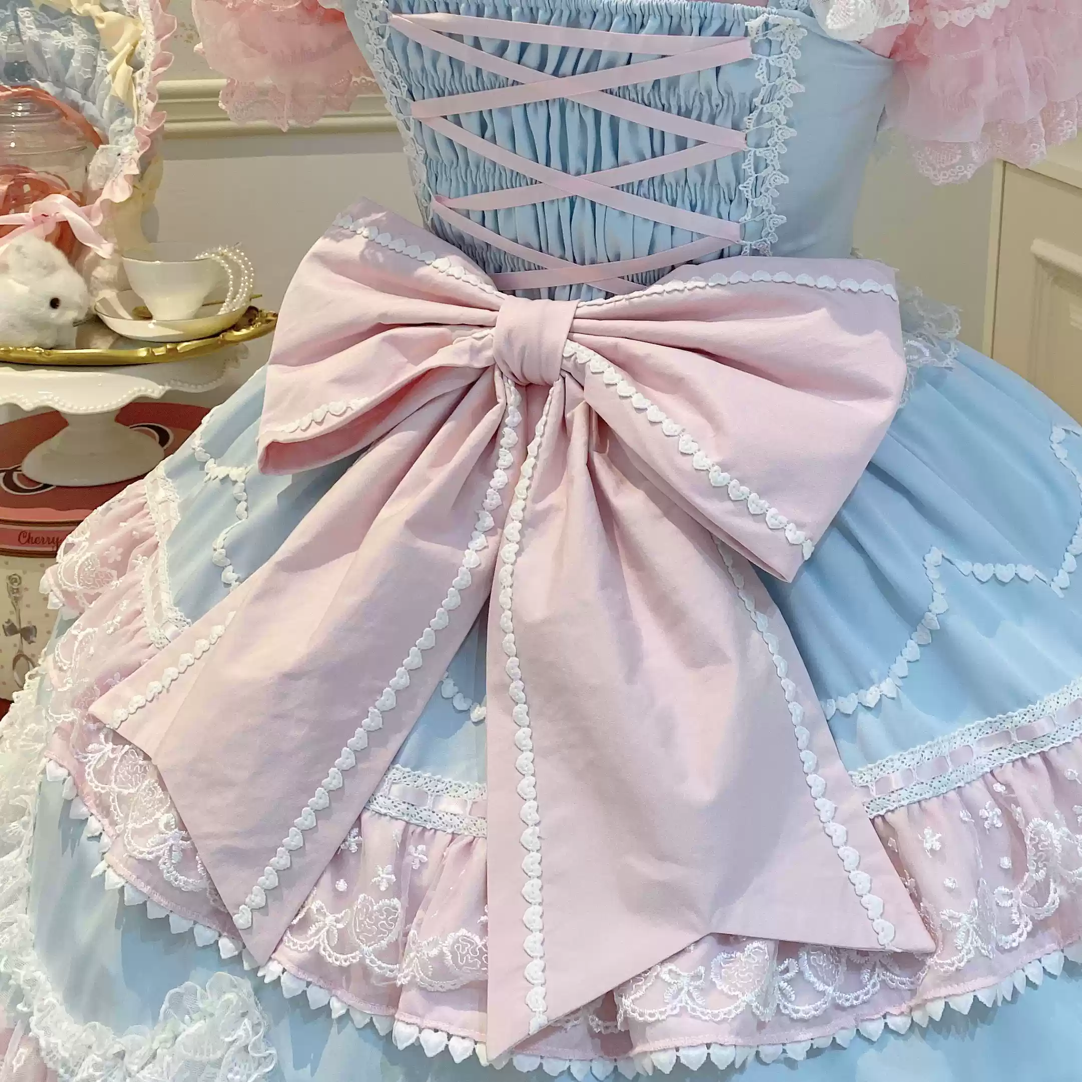 Fondant Cake - Summer Sweet Lolita JSK Dress, Tiered Ruffles and Bows - Image 31