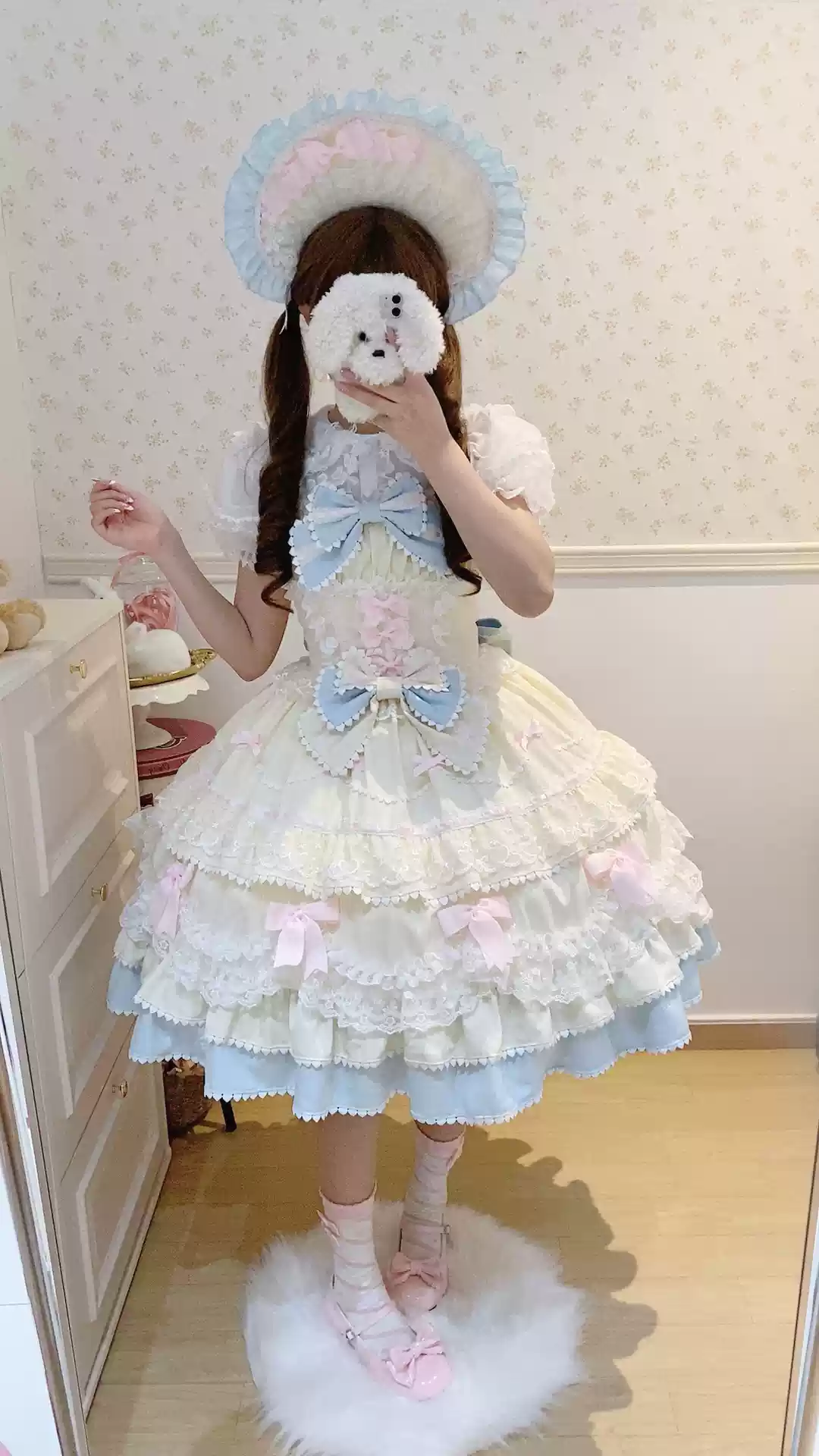 Fondant Cake - Summer Sweet Lolita JSK Dress, Tiered Ruffles and Bows - Image 4