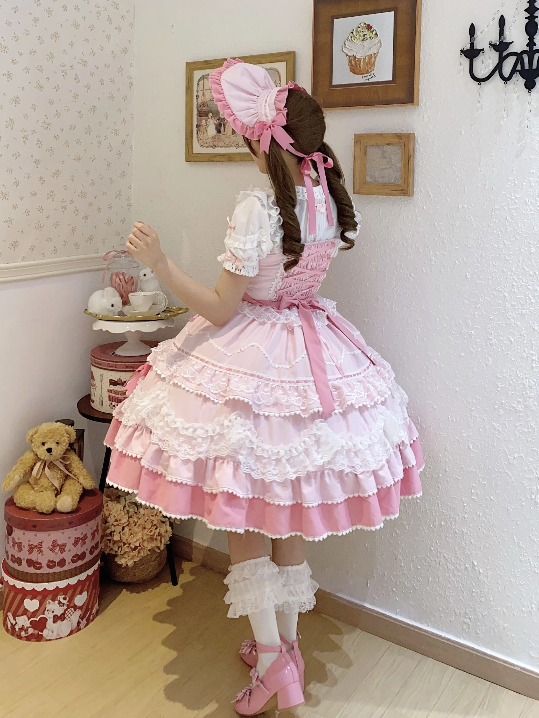 Fondant Cake - Summer Sweet Lolita JSK Dress, Tiered Ruffles and Bows - Image 5