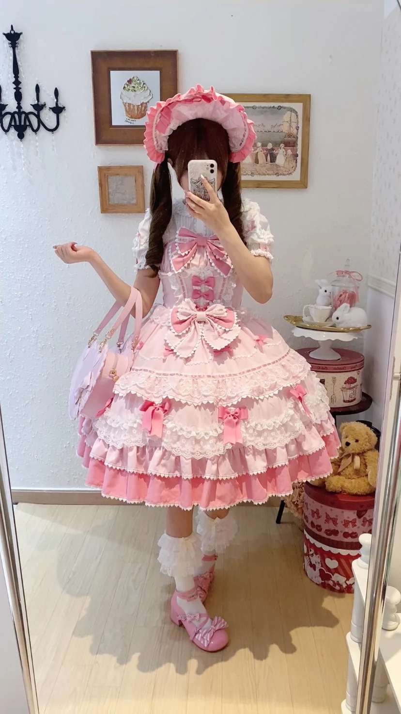Fondant Cake - Summer Sweet Lolita JSK Dress, Tiered Ruffles and Bows - Image 7