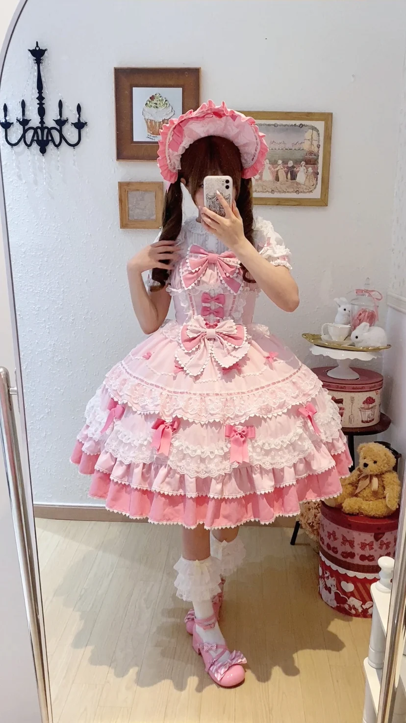 Fondant Cake - Summer Sweet Lolita JSK Dress, Tiered Ruffles and Bows - Image 8