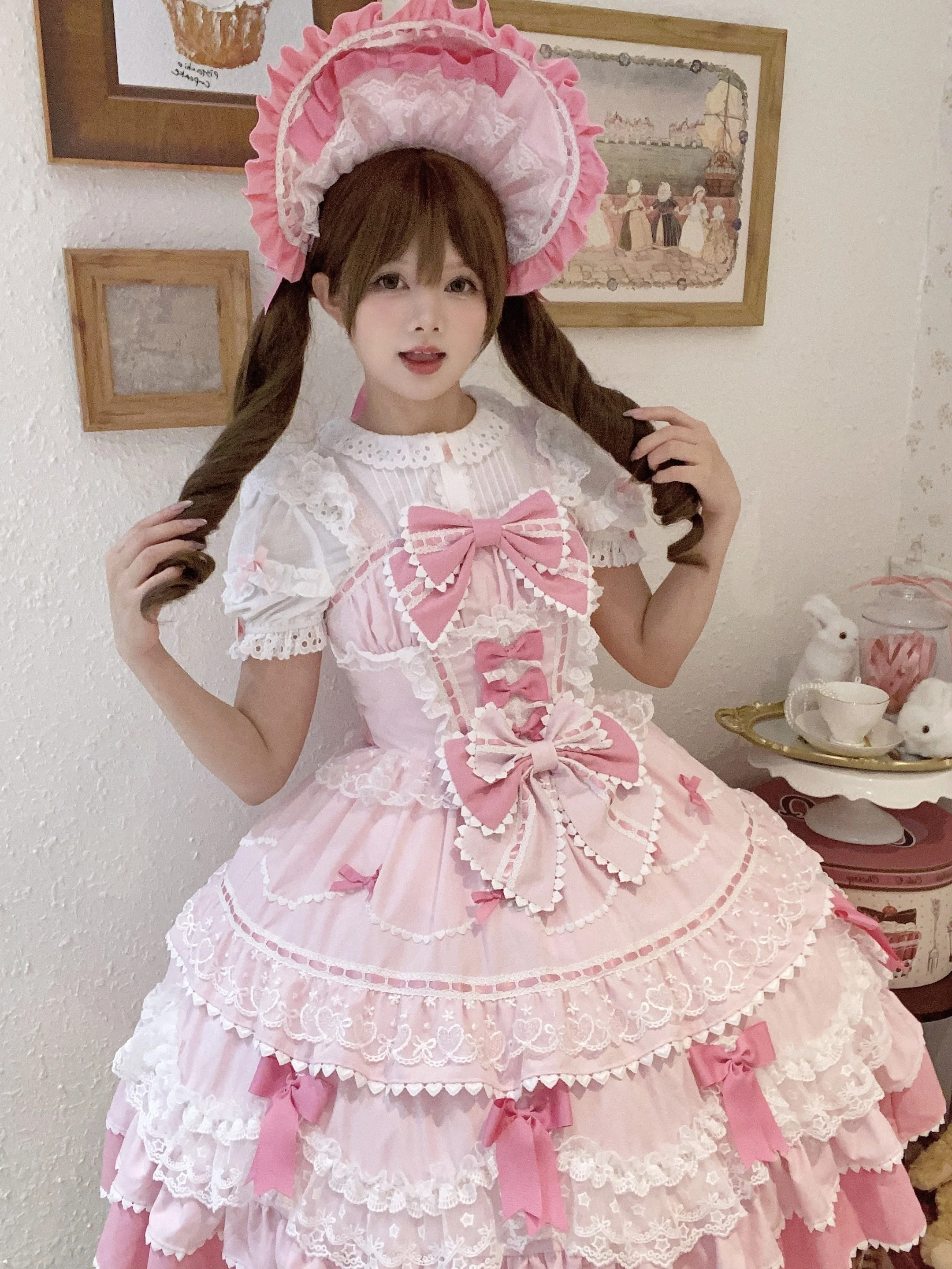 Fondant Cake - Summer Sweet Lolita JSK Dress, Tiered Ruffles and Bows - Image 9