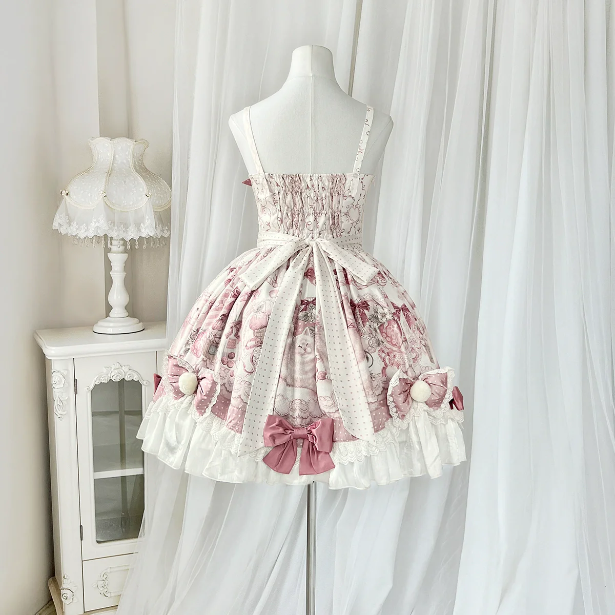 Matutu - Dessert Catlets - Sweet Lolita JSK, Strawberry And Cat Prints - Image 4