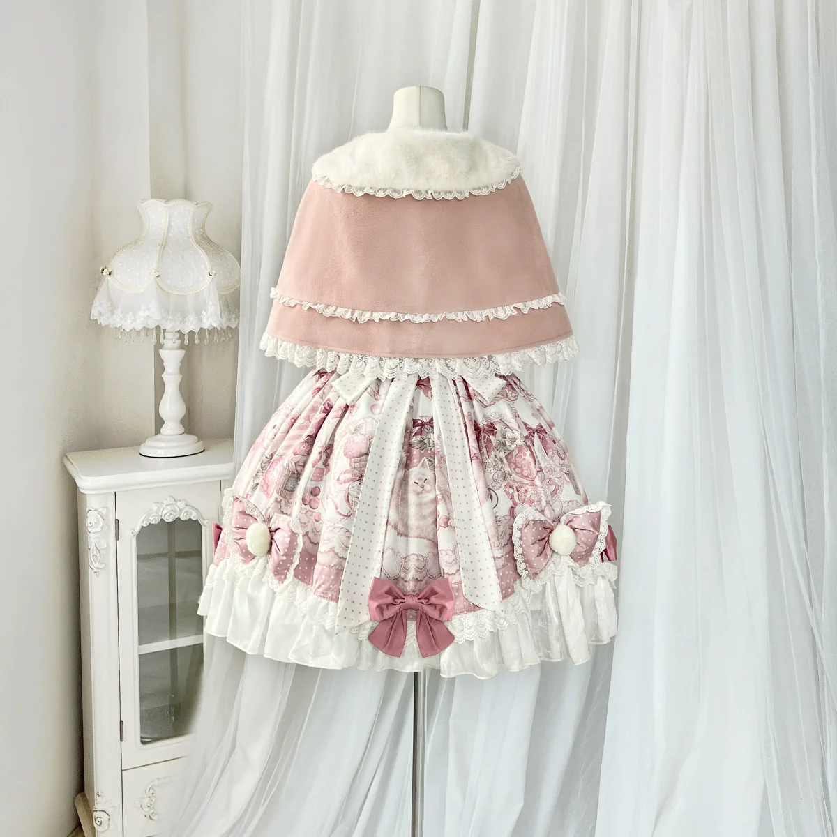 Matutu - Dessert Catlets - Sweet Lolita JSK, Strawberry And Cat Prints - Image 5