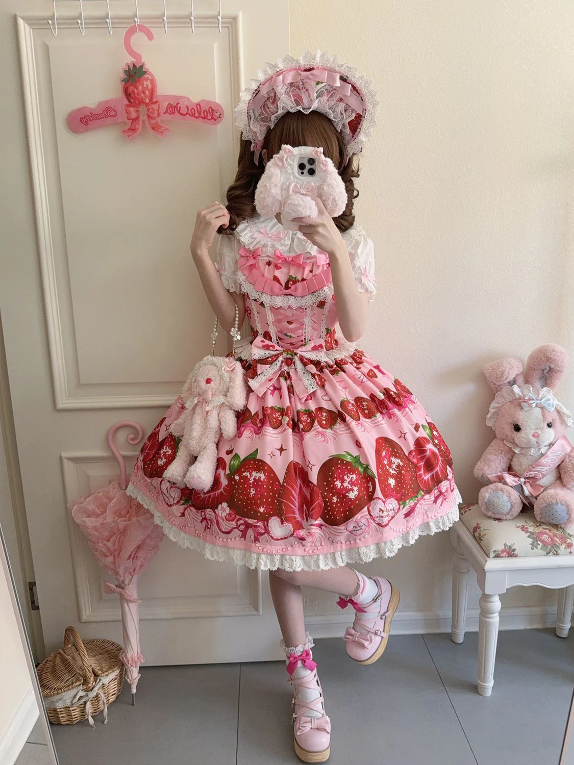 Hanguliang - Strawberry Tale - Sweet Lolita JSK Strawberry Printed Dress - Image 10