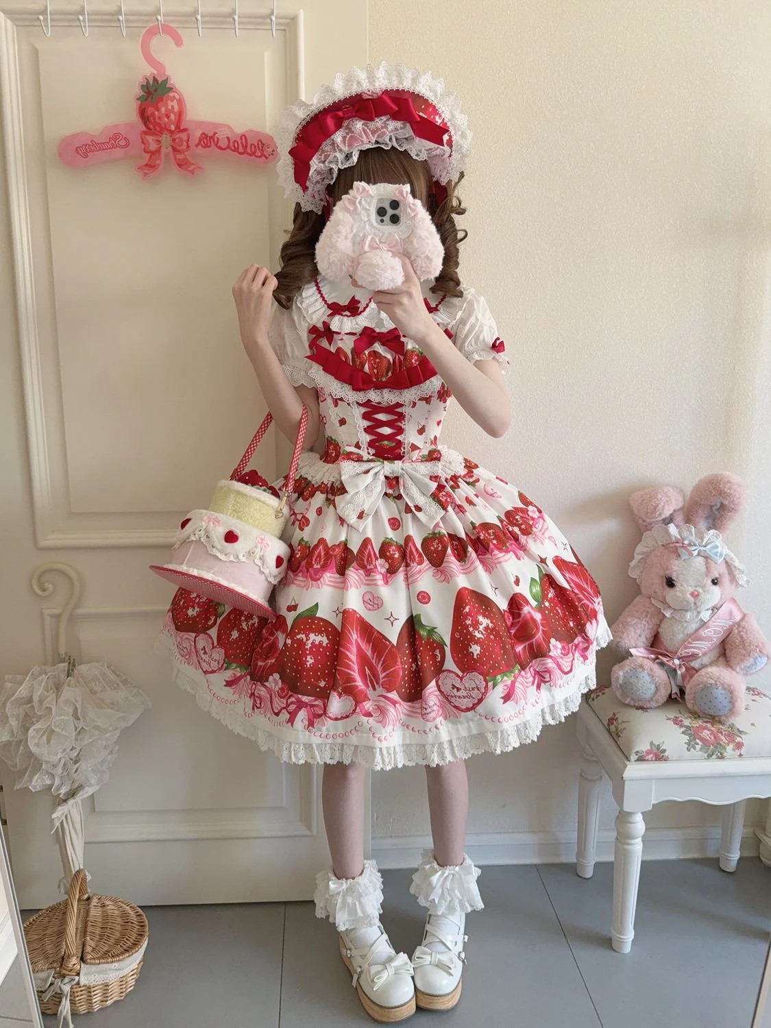 Hanguliang - Strawberry Tale - Sweet Lolita JSK Strawberry Printed Dress - Image 11