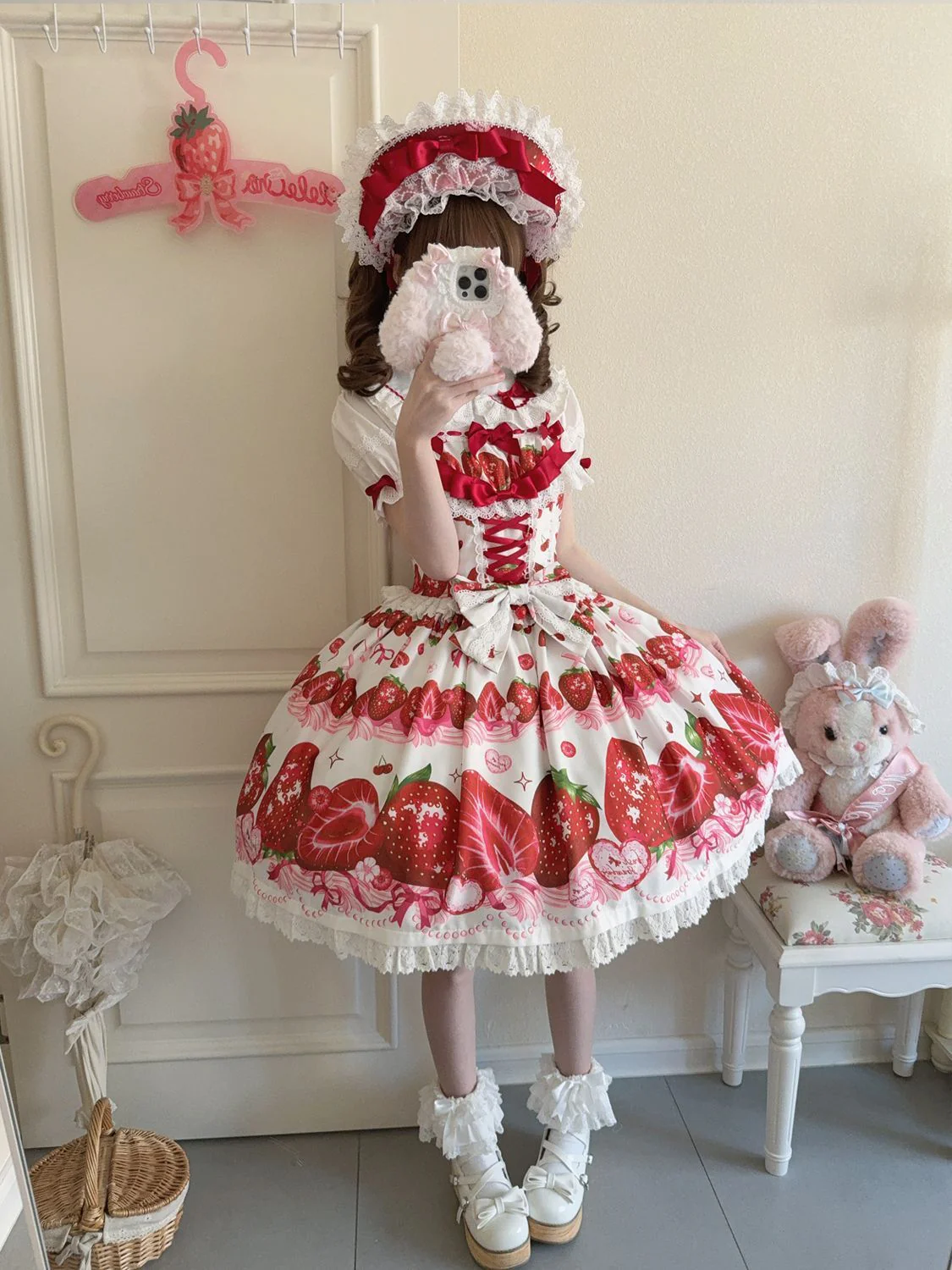 Hanguliang - Strawberry Tale - Sweet Lolita JSK Strawberry Printed Dress - Image 12