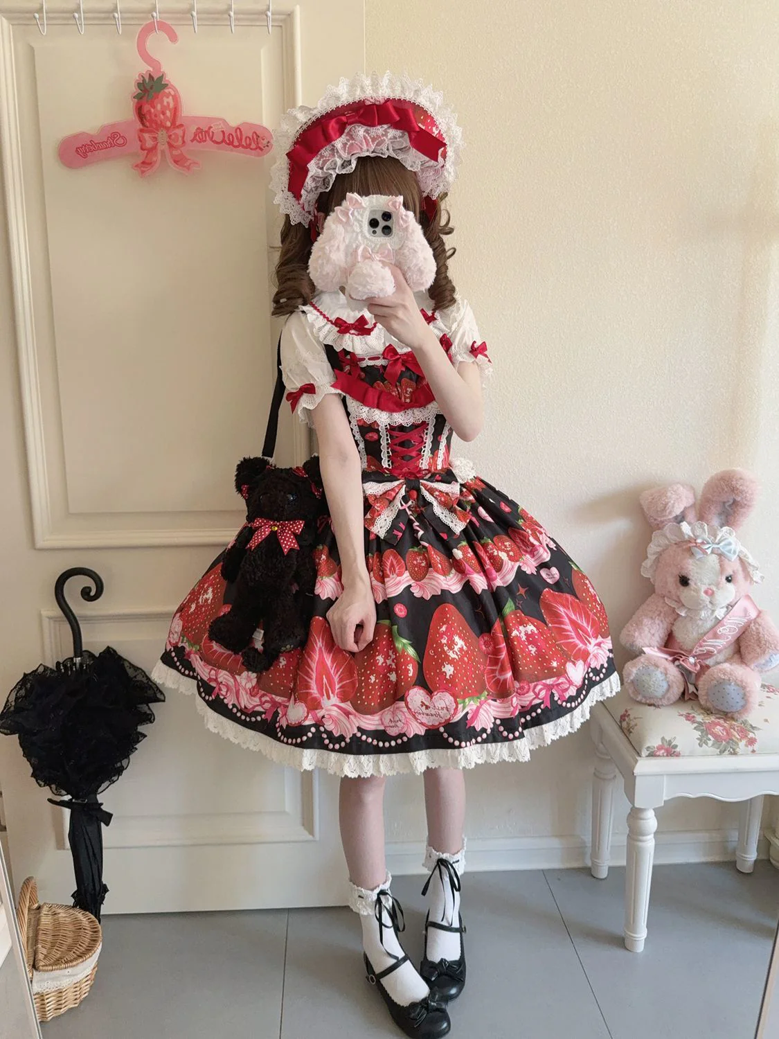Hanguliang - Strawberry Tale - Sweet Lolita JSK Strawberry Printed Dress - Image 13