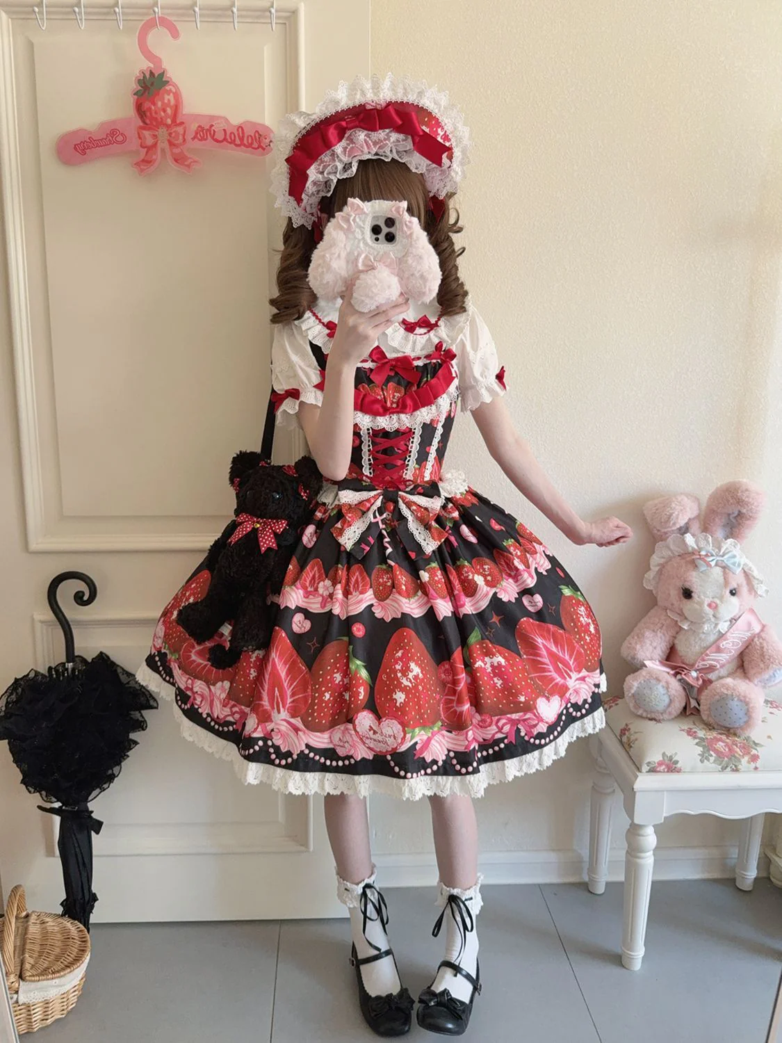 Hanguliang - Strawberry Tale - Sweet Lolita JSK Strawberry Printed Dress - Image 14