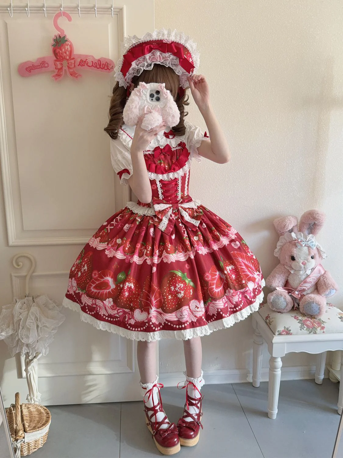 Hanguliang - Strawberry Tale - Sweet Lolita JSK Strawberry Printed Dress - Image 15