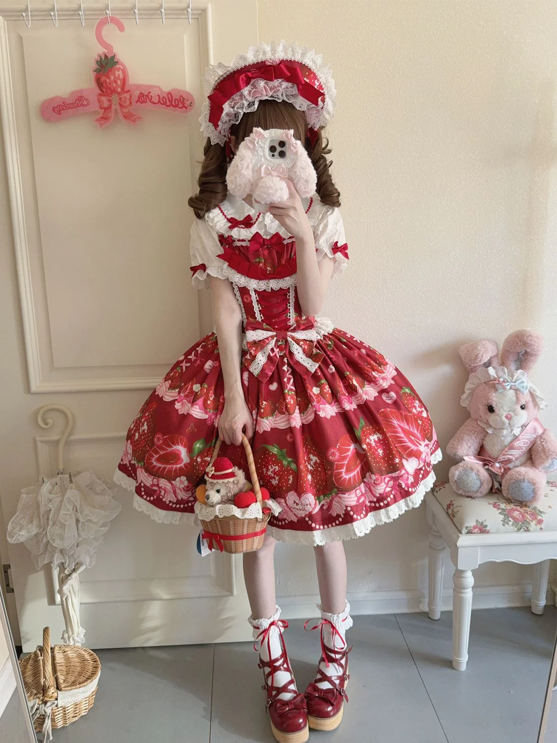 Hanguliang - Strawberry Tale - Sweet Lolita JSK Strawberry Printed Dress - Image 16
