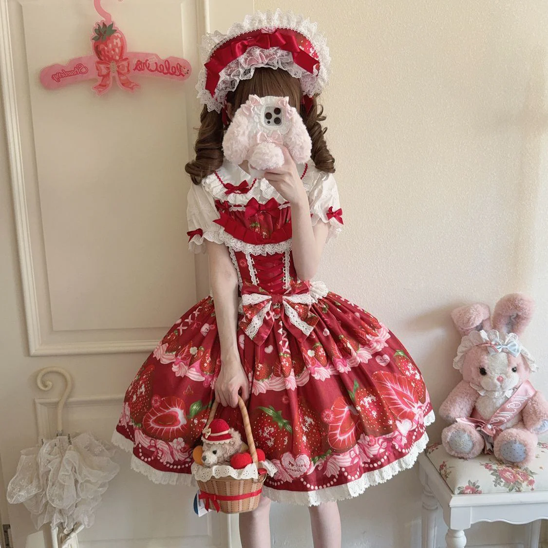 Hanguliang - Strawberry Tale - Sweet Lolita JSK Strawberry Printed Dress - Image 17