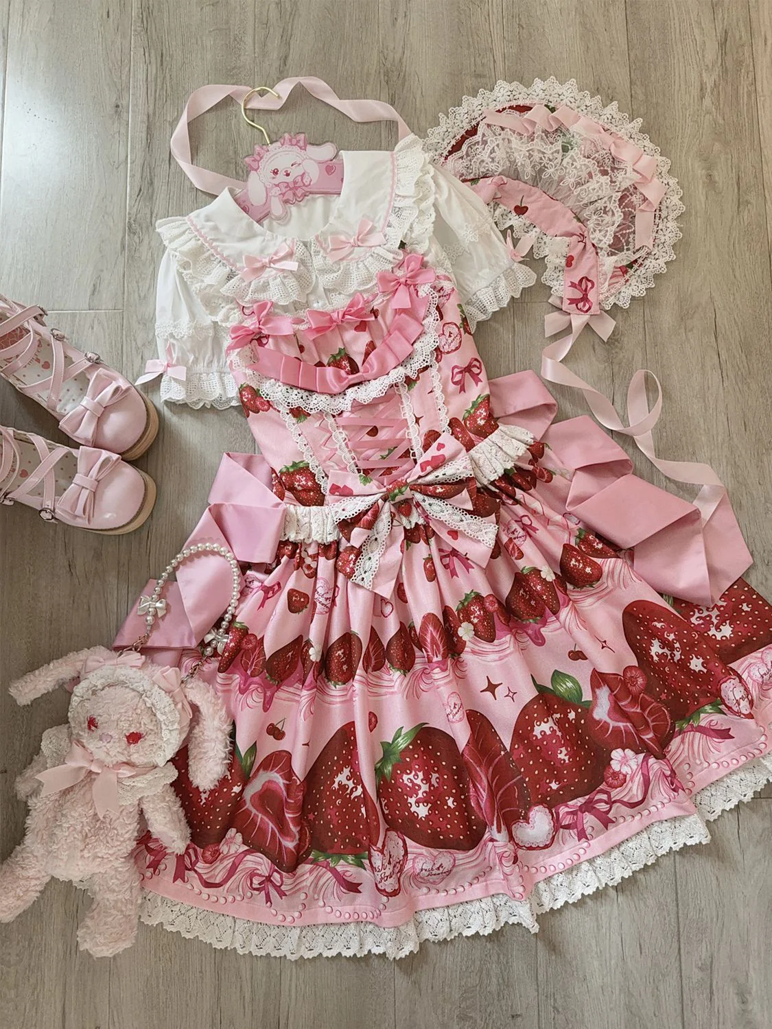 Hanguliang - Strawberry Tale - Sweet Lolita JSK Strawberry Printed Dress - Image 18