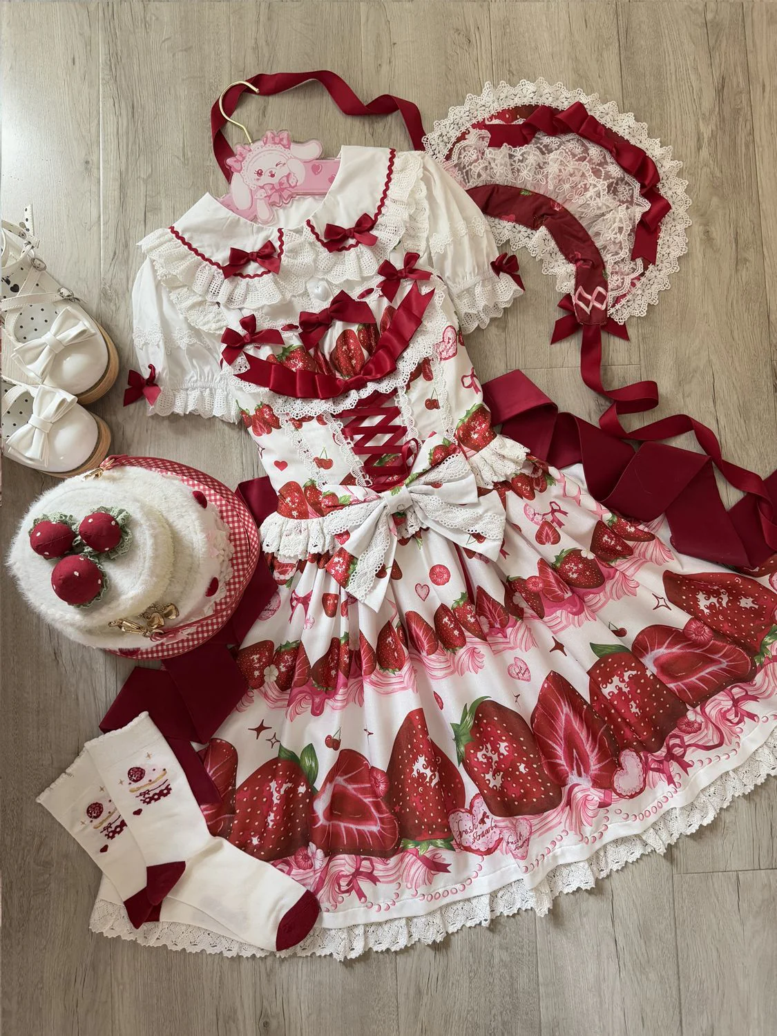 Hanguliang - Strawberry Tale - Sweet Lolita JSK Strawberry Printed Dress - Image 19