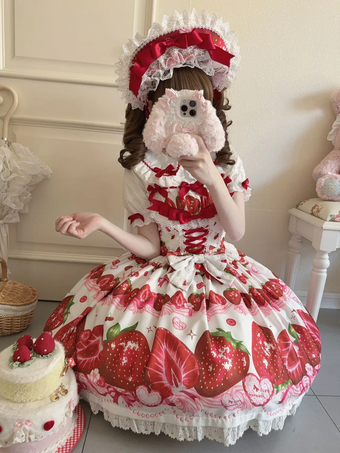 Hanguliang - Strawberry Tale - Sweet Lolita JSK Strawberry Printed Dress - Image 2