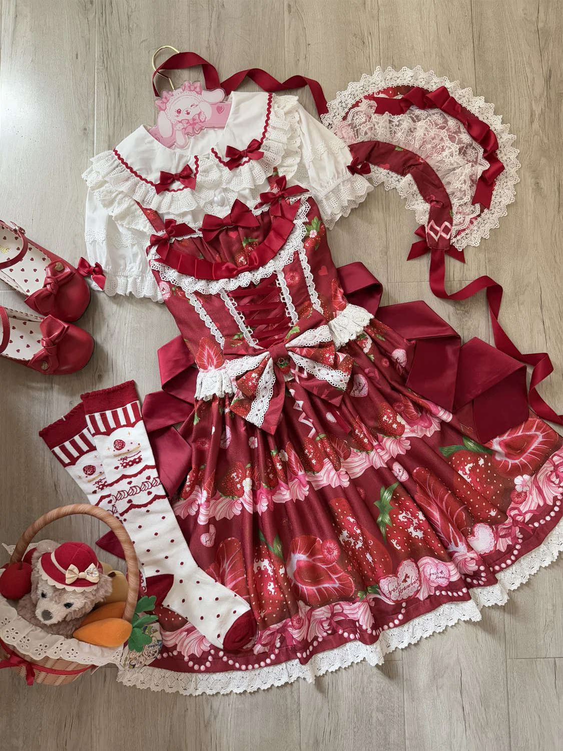Hanguliang - Strawberry Tale - Sweet Lolita JSK Strawberry Printed Dress - Image 21