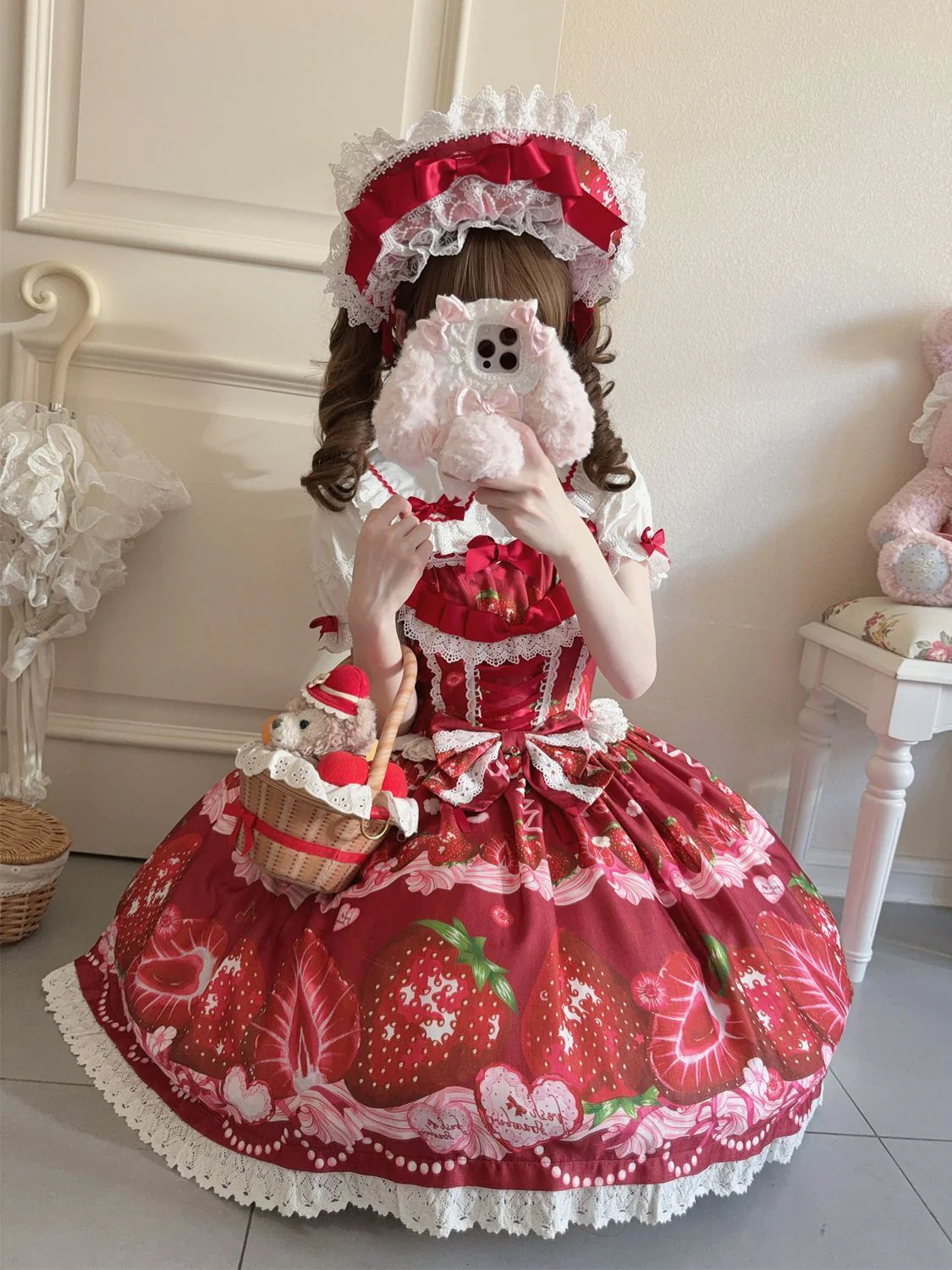 Hanguliang - Strawberry Tale - Sweet Lolita JSK Strawberry Printed Dress - Image 5