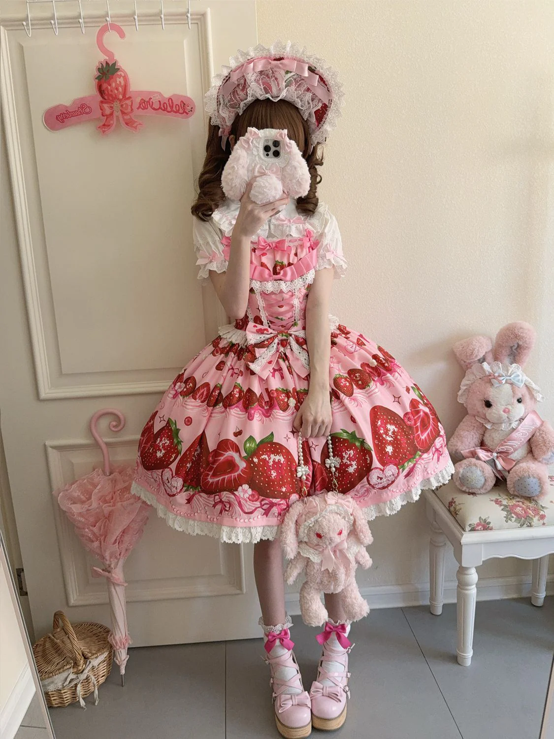 Hanguliang - Strawberry Tale - Sweet Lolita JSK Strawberry Printed Dress - Image 6