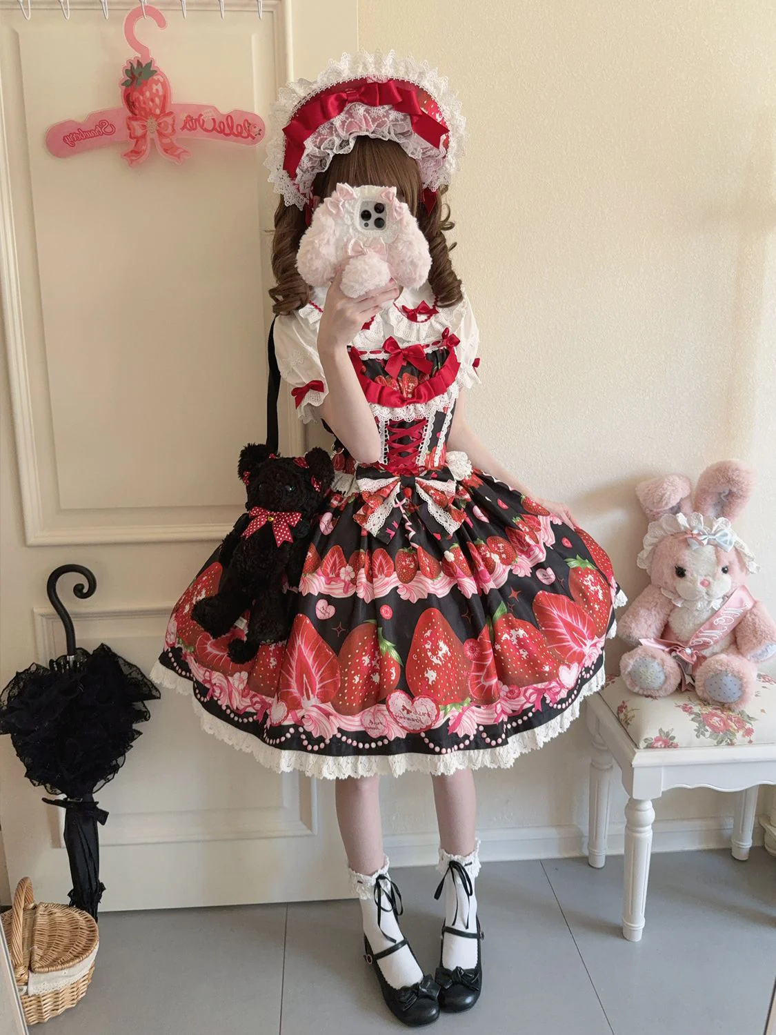Hanguliang - Strawberry Tale - Sweet Lolita JSK Strawberry Printed Dress - Image 7