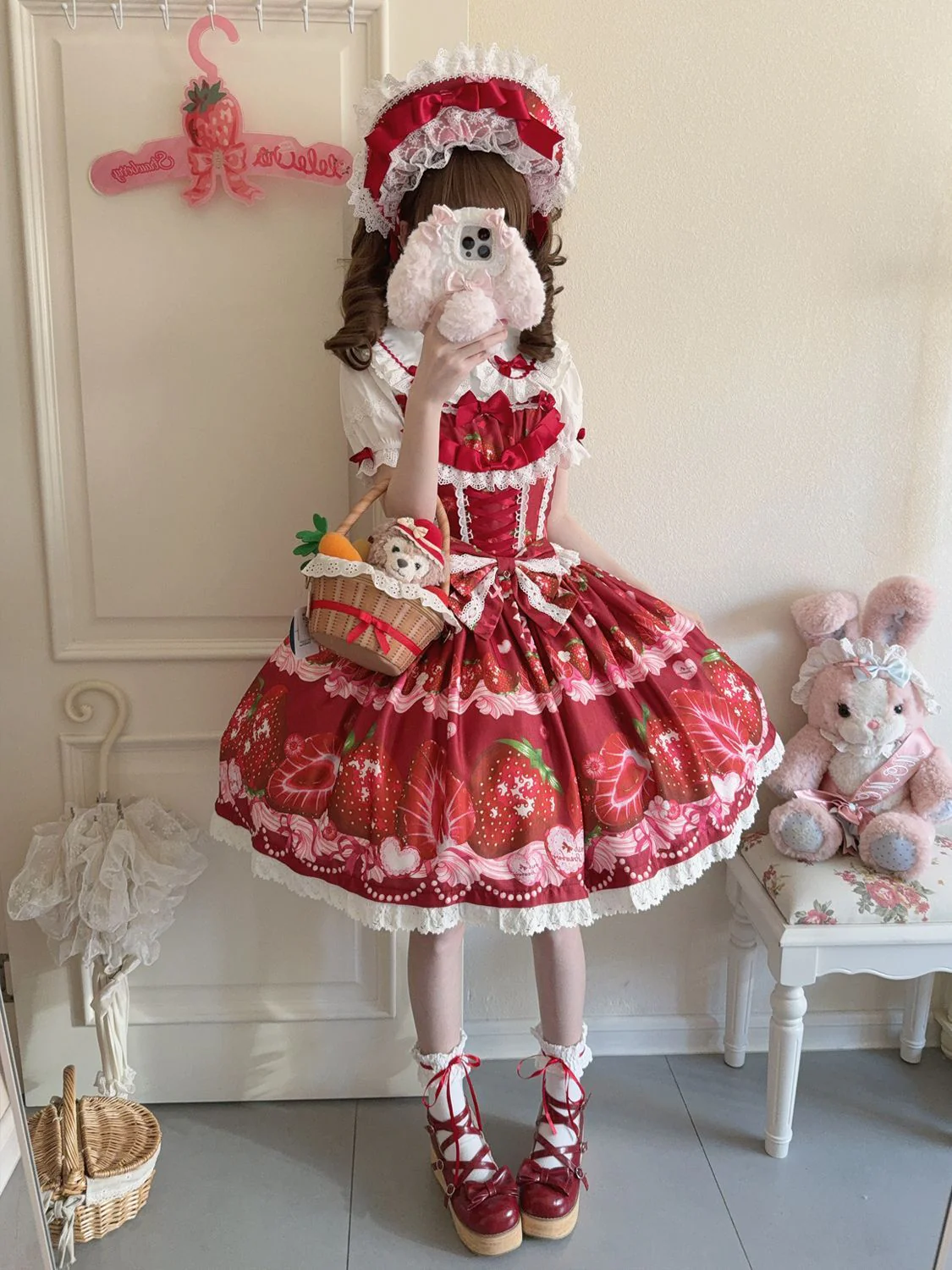 Hanguliang - Strawberry Tale - Sweet Lolita JSK Strawberry Printed Dress - Image 8