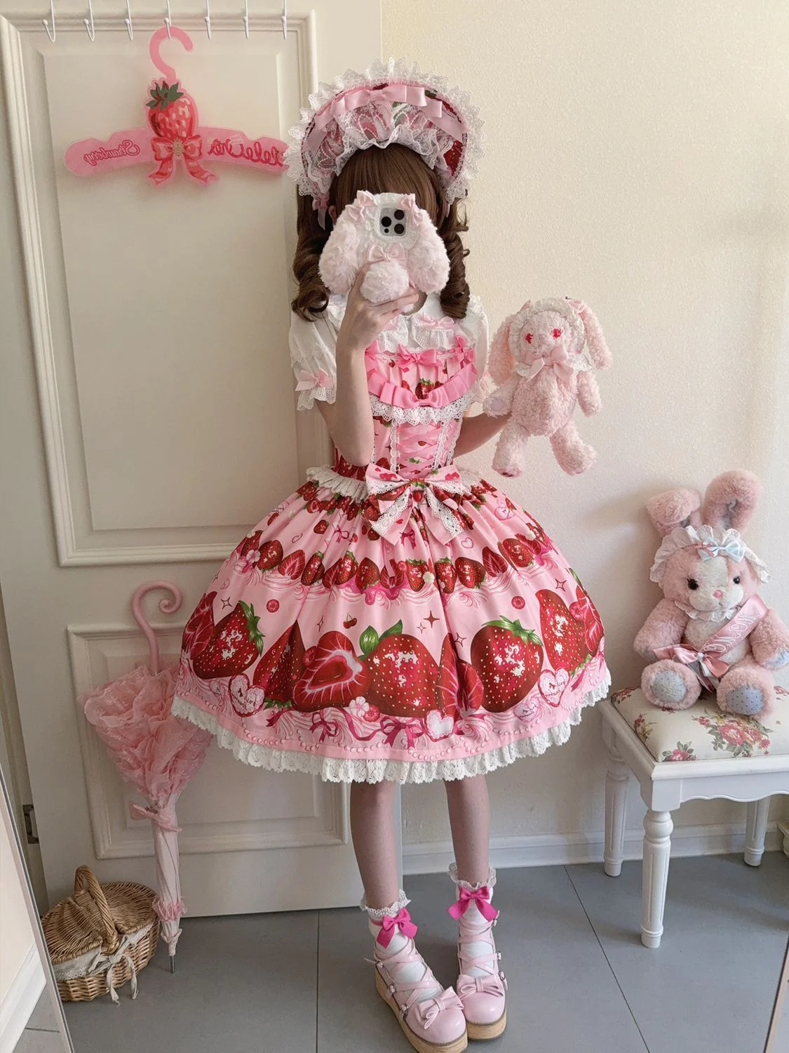 Hanguliang - Strawberry Tale - Sweet Lolita JSK Strawberry Printed Dress - Image 9