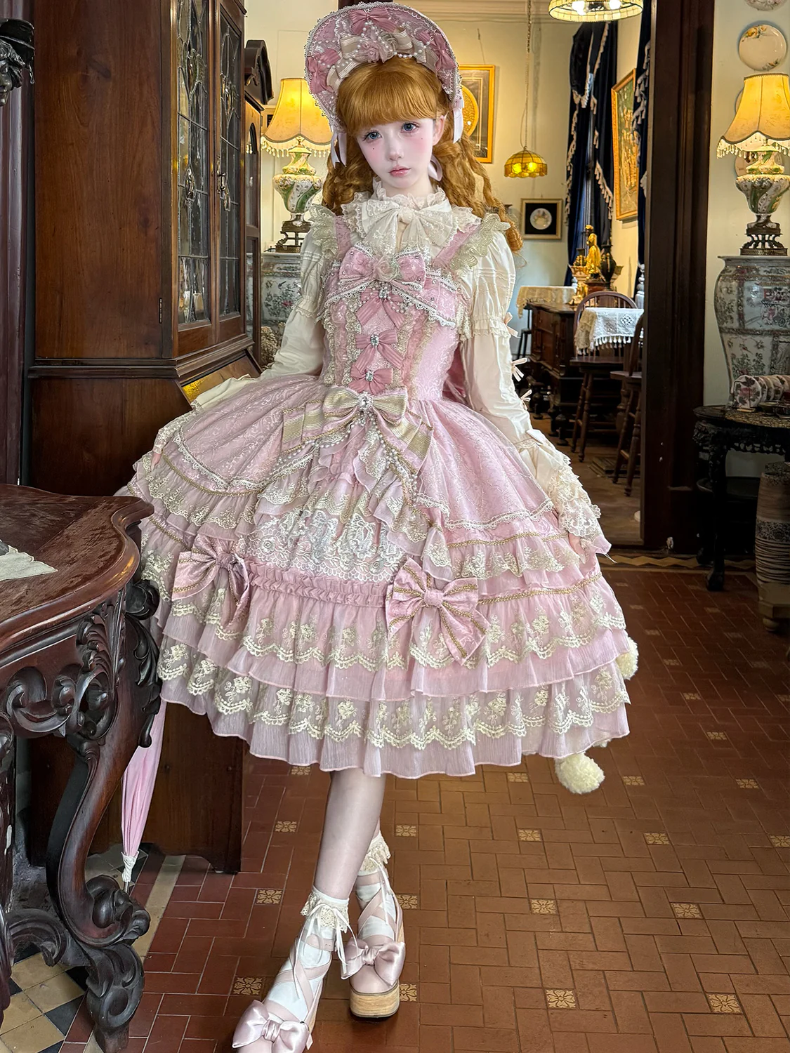 Hanguliang - Gem Crown - Sweet Lolita JSK Suit Tiered Ruffles Doll-Like Dress and BNT - Image 14