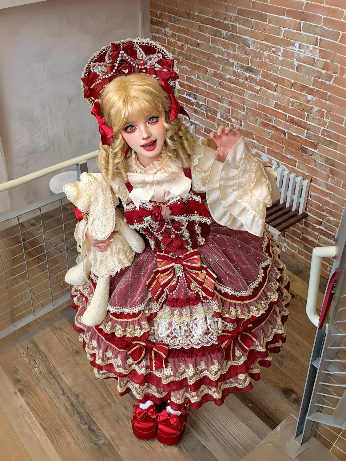 Hanguliang - Gem Crown - Sweet Lolita JSK Suit Tiered Ruffles Doll-Like Dress and BNT - Image 28