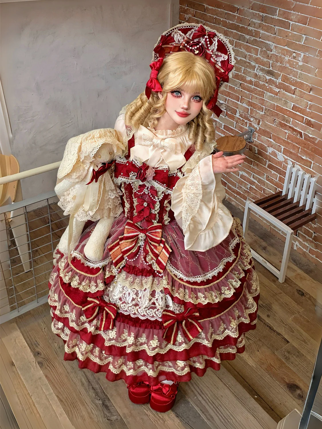 Hanguliang - Gem Crown - Sweet Lolita JSK Suit Tiered Ruffles Doll-Like Dress and BNT - Image 29