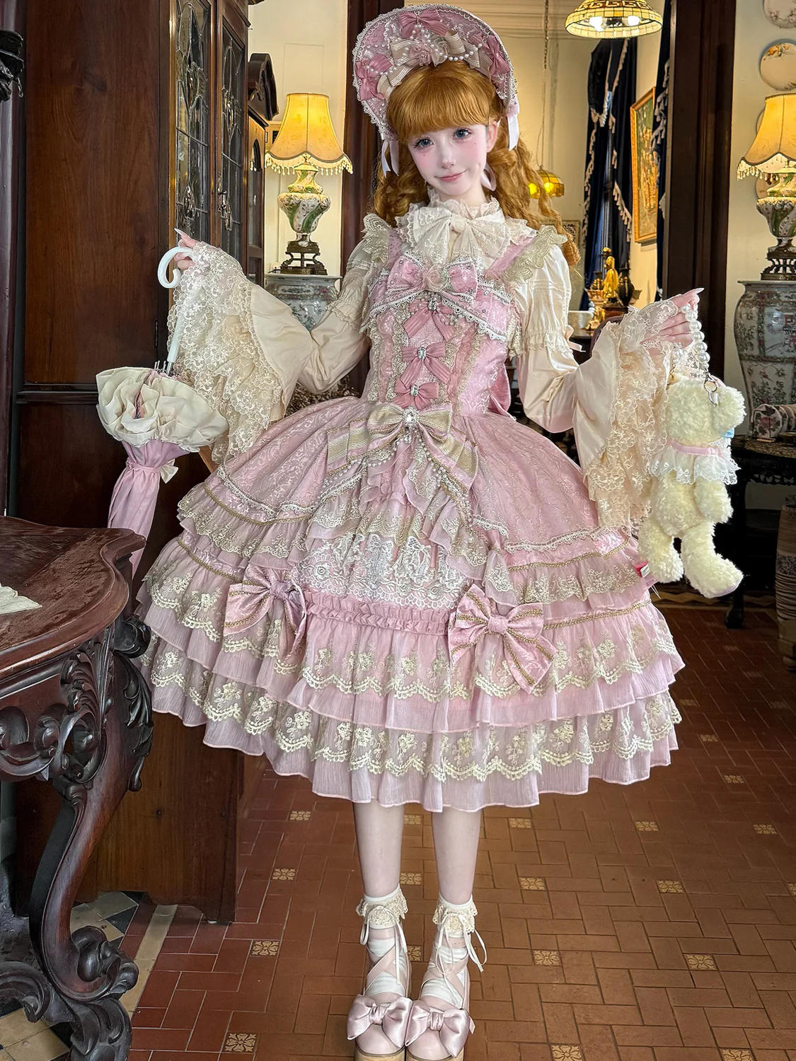 Hanguliang - Gem Crown - Sweet Lolita JSK Suit Tiered Ruffles Doll-Like Dress and BNT - Image 30