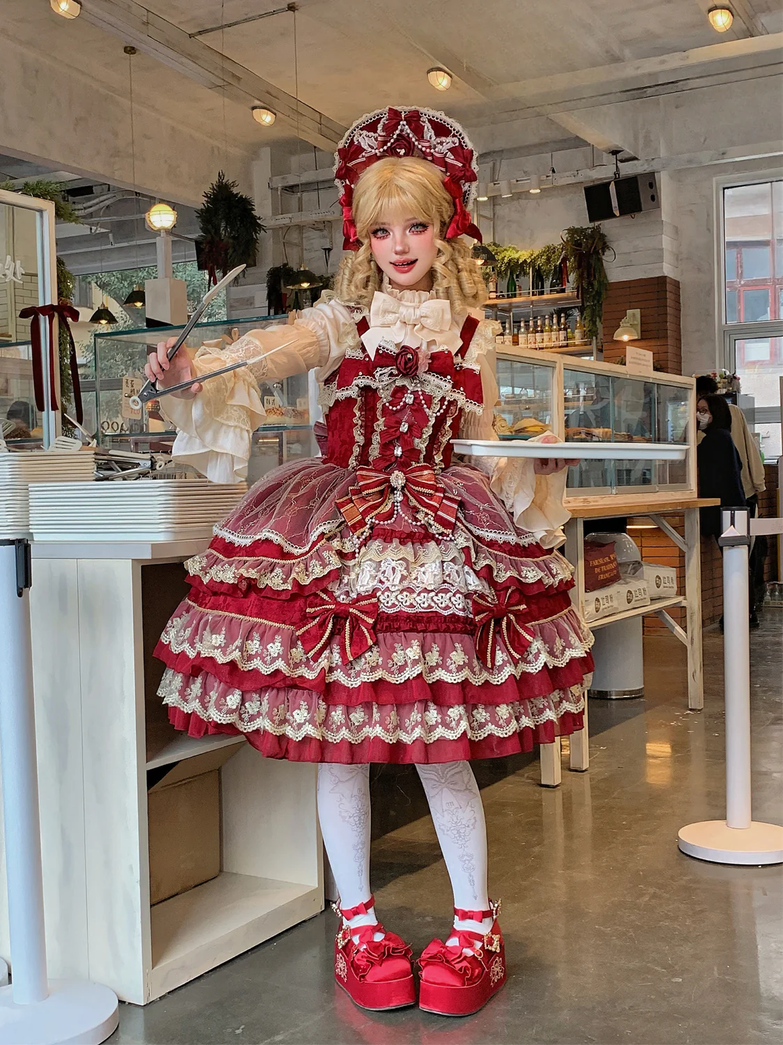 Hanguliang - Gem Crown - Sweet Lolita JSK Suit Tiered Ruffles Doll-Like Dress and BNT - Image 5