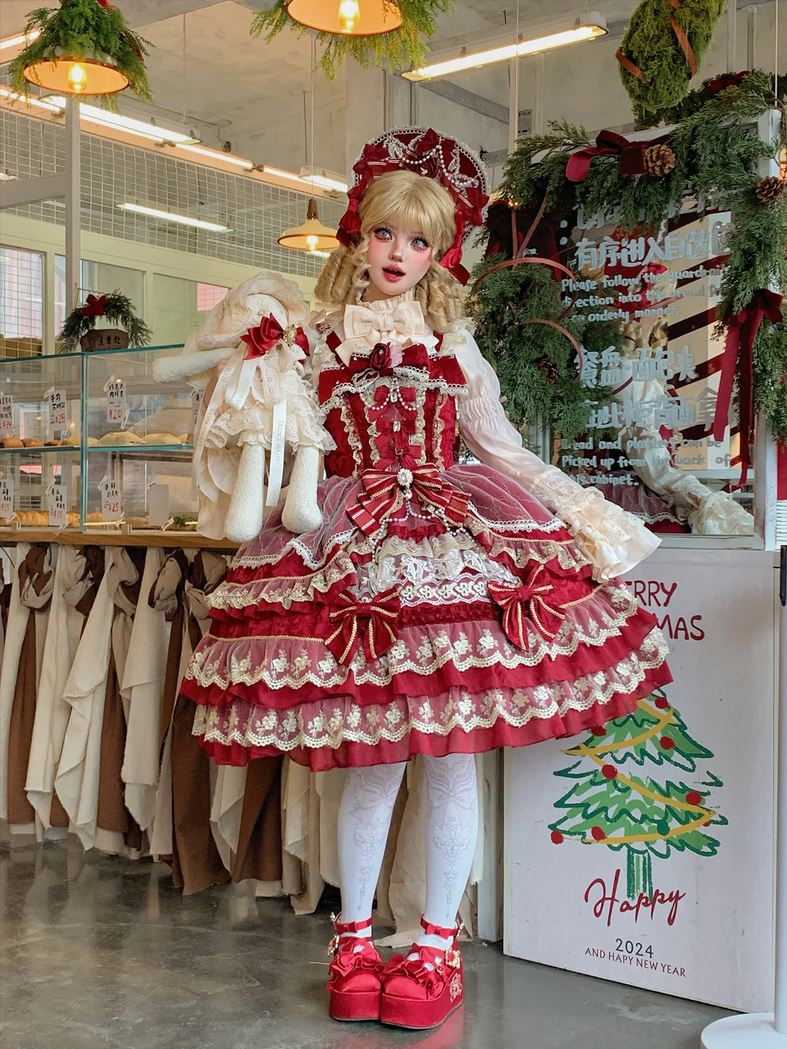 Hanguliang - Gem Crown - Sweet Lolita JSK Suit Tiered Ruffles Doll-Like Dress and BNT - Image 6