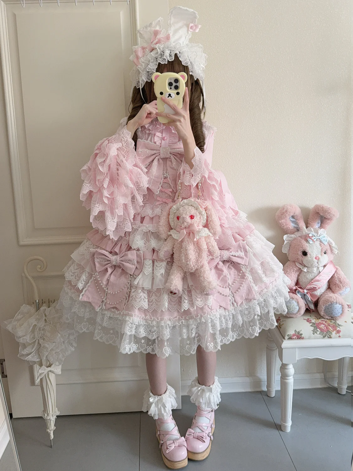 Hanguliang - Cross Heart Knot - Sweet Lolita JSK Suit Tiered Ruffles Dress with Lace Blouse - Image 11