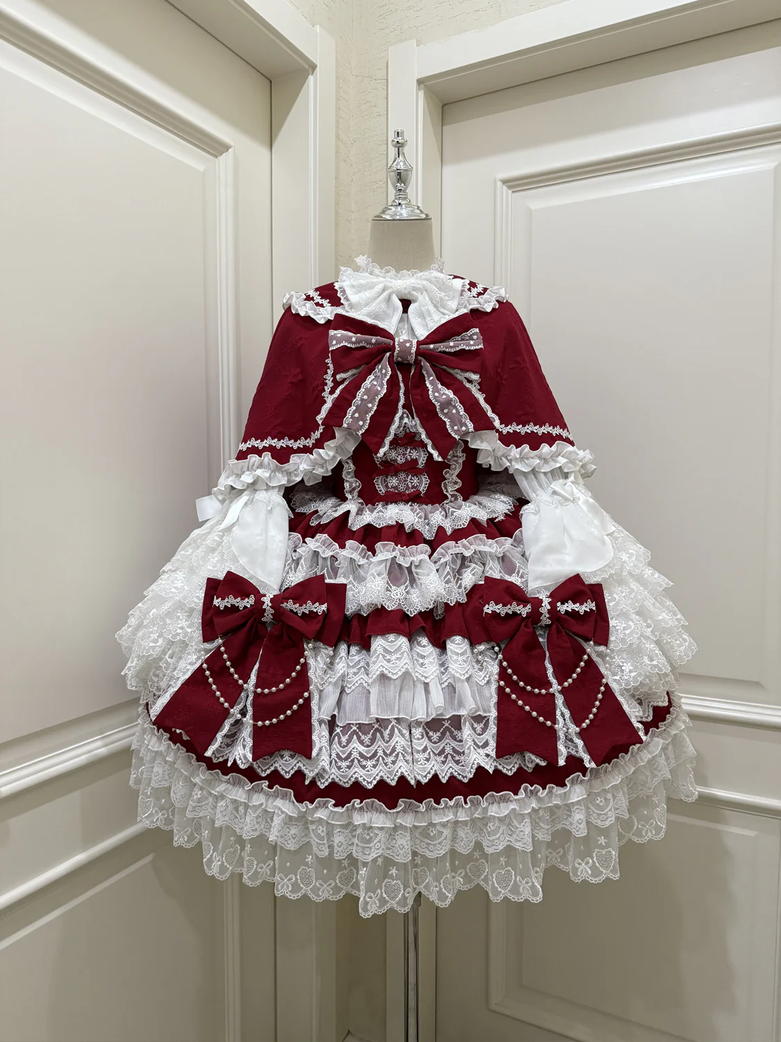 Hanguliang - Cross Heart Knot - Sweet Lolita JSK Suit Tiered Ruffles Dress with Lace Blouse - Image 16