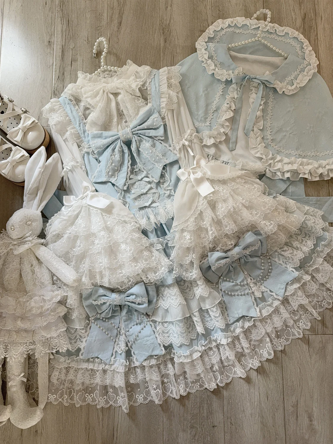 Hanguliang - Cross Heart Knot - Sweet Lolita JSK Suit Tiered Ruffles Dress with Lace Blouse - Image 24