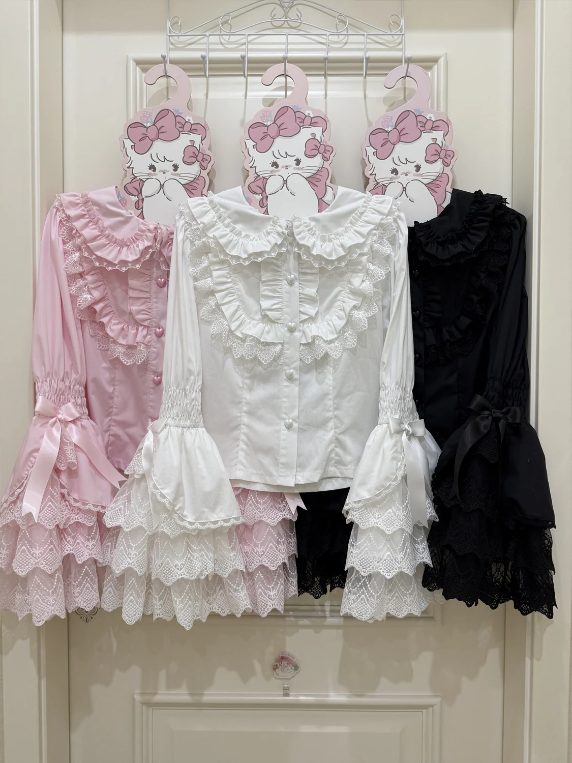 Hanguliang - Cross Heart Knot - Sweet Lolita JSK Suit Tiered Ruffles Dress with Lace Blouse - Image 25