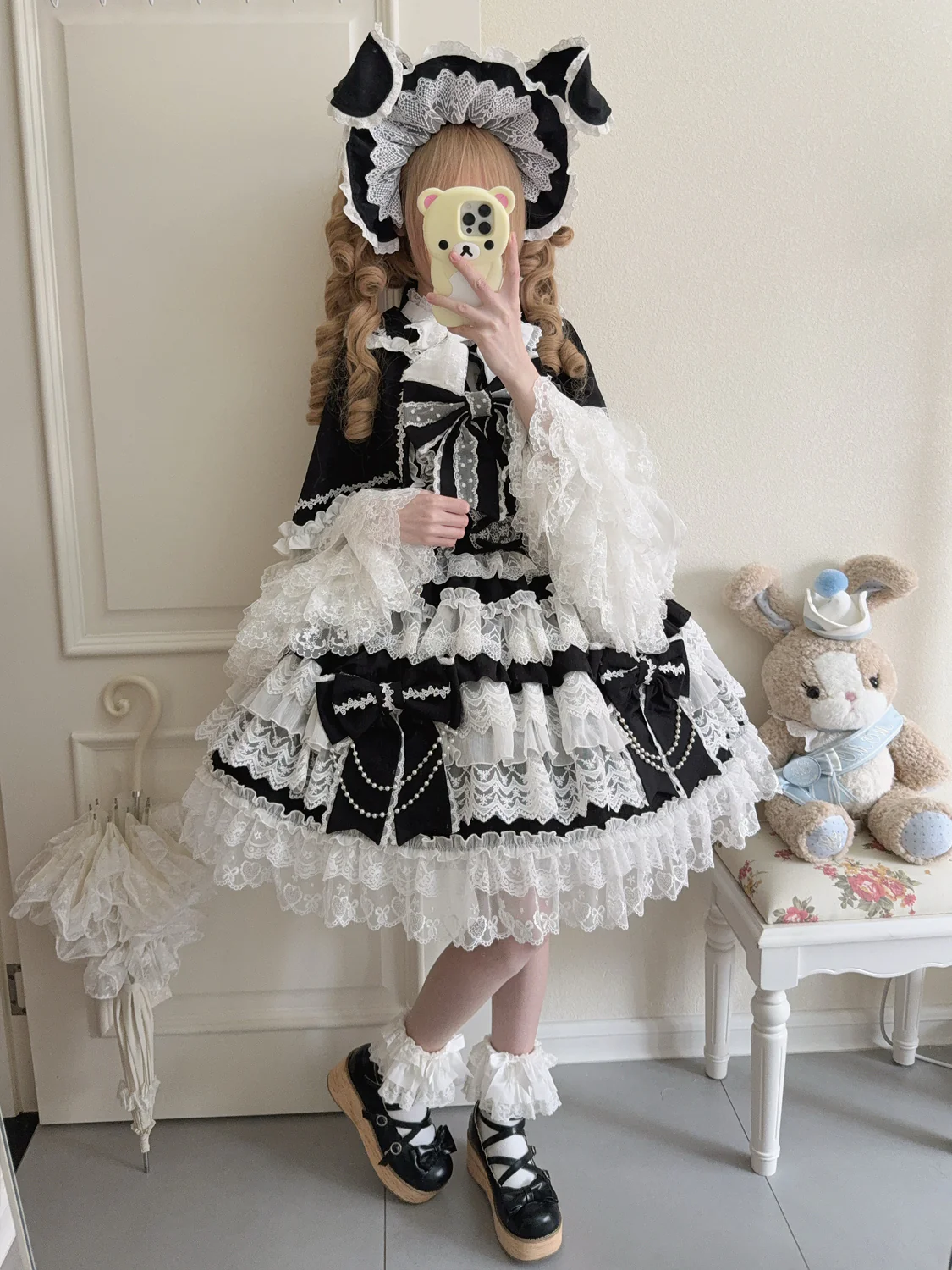 Hanguliang - Cross Heart Knot - Sweet Lolita JSK Suit Tiered Ruffles Dress with Lace Blouse - Image 6