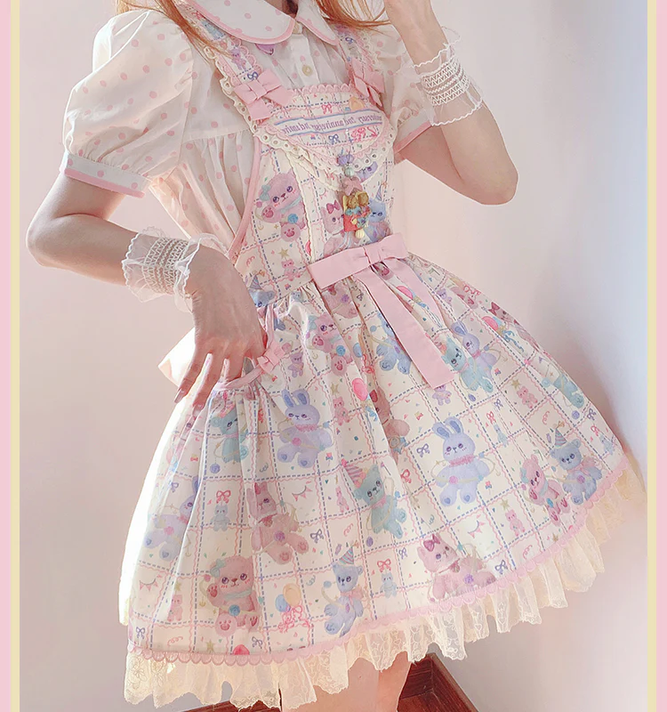 RichLolita - Starry Pudding Bear - Sweet Lolita Jumper Dress Printed OP Dress - Image 10